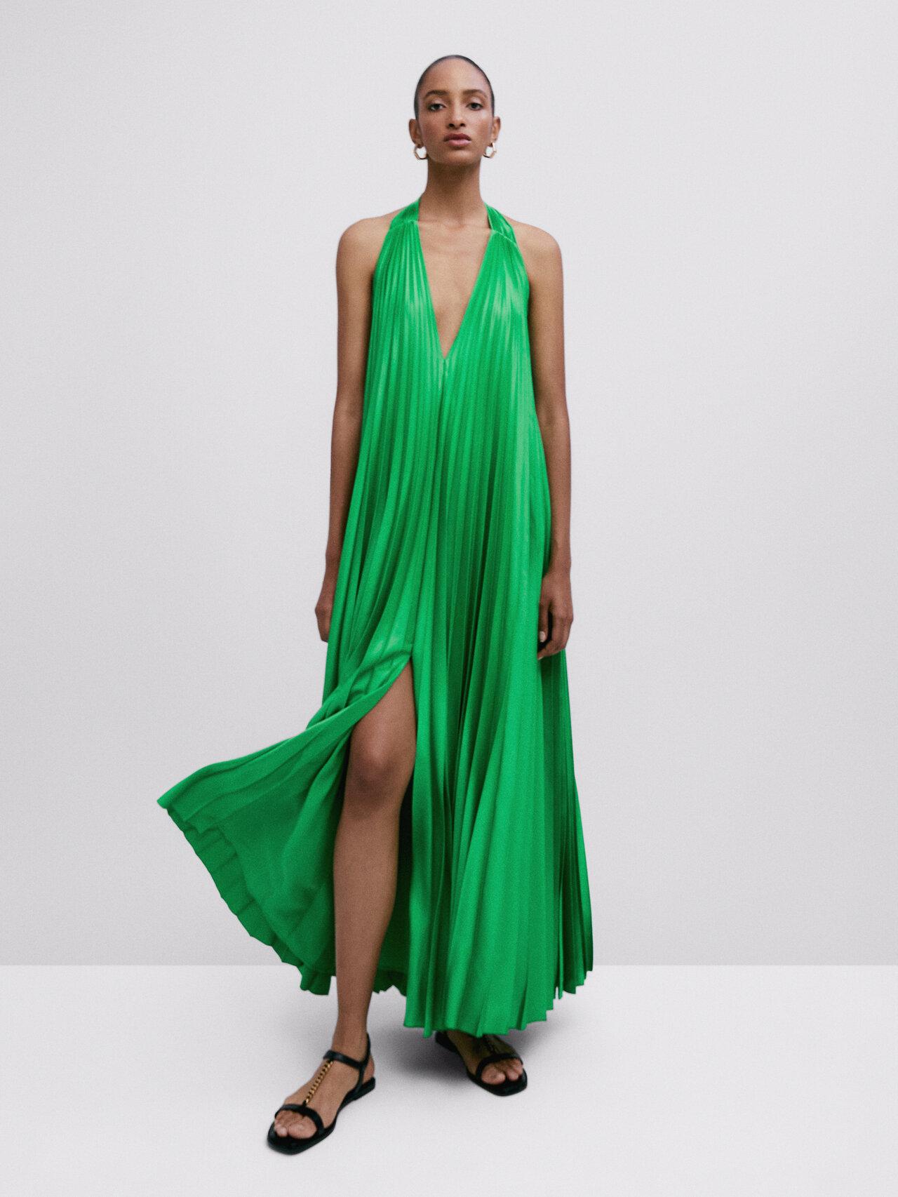 MASSIMO DUTTI Pleated Halter Dress - Studio in Green | Lyst