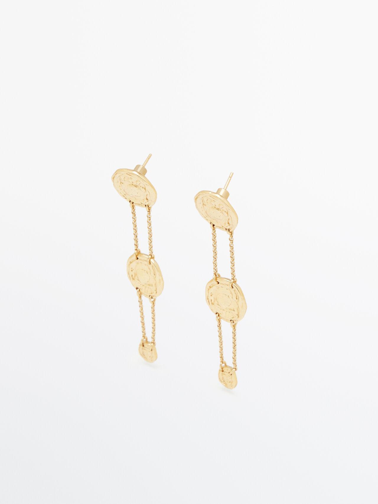 MASSIMO DUTTI Gold-plated Coin Dangle Earrings in White | Lyst