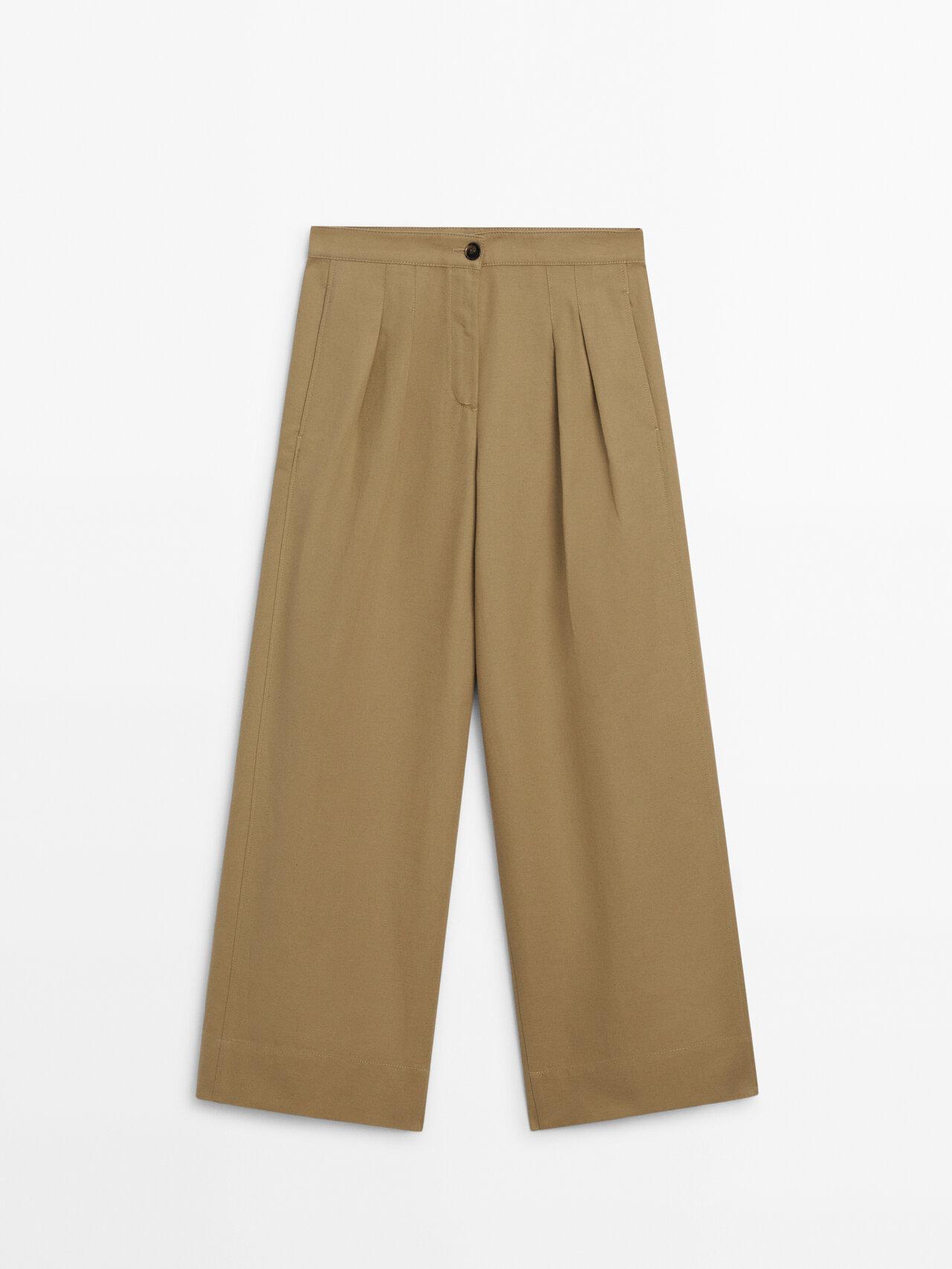 MASSIMO DUTTI High-Waist Wide-Leg Trousers With Double Dart Detail in  Natural | Lyst