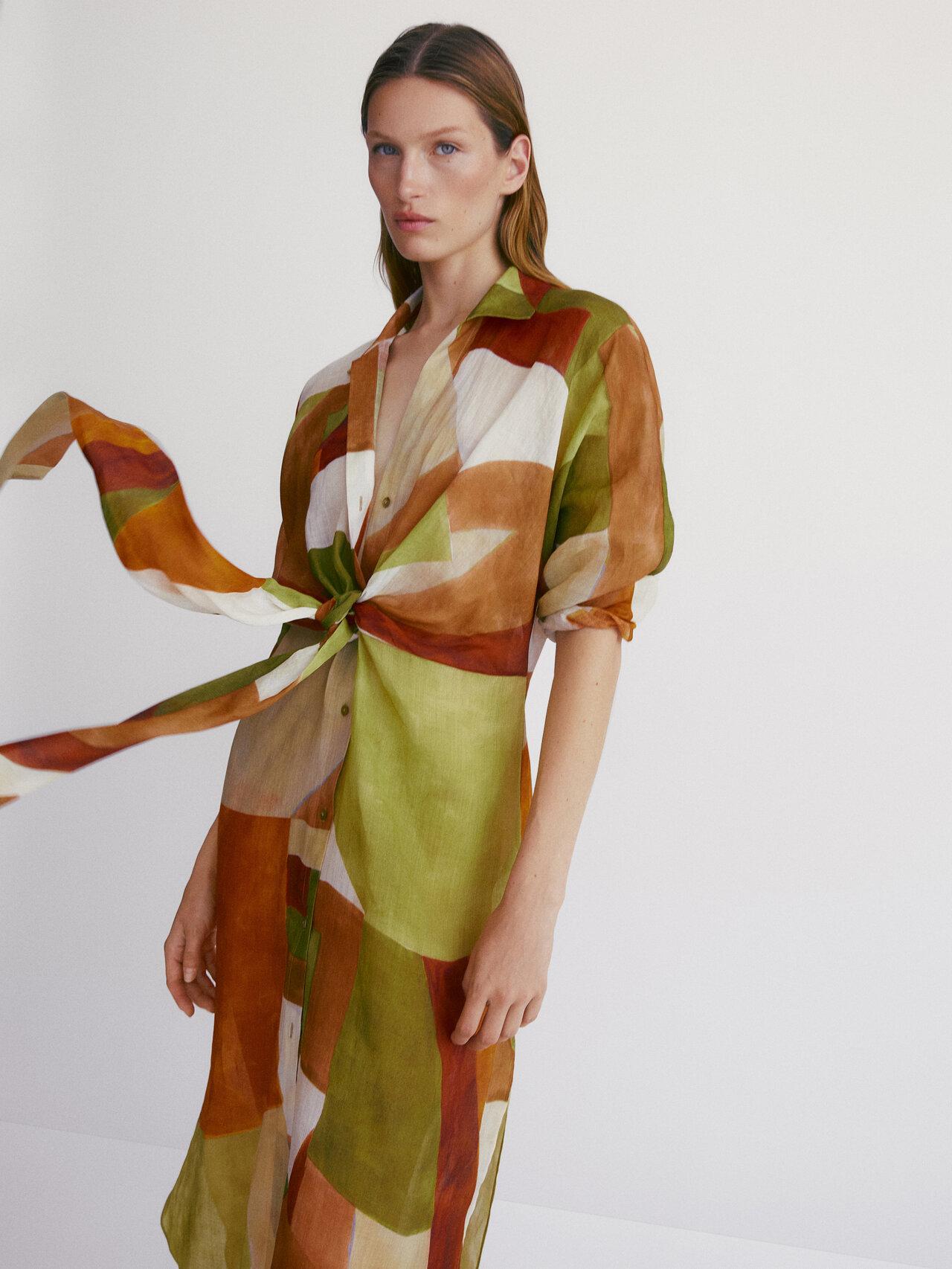 MASSIMO DUTTI 100% Ramie Print Dress in Orange | Lyst