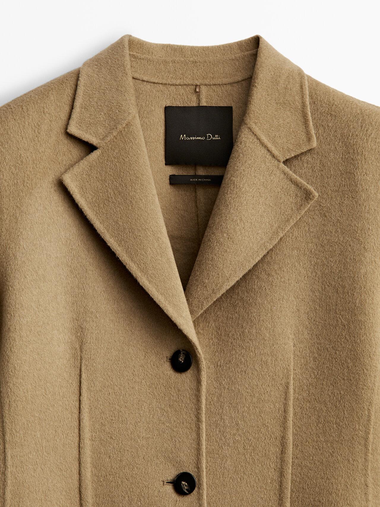 MASSIMO DUTTI Long Wool Blend Coat With Shoulder Pads in Natural | Lyst