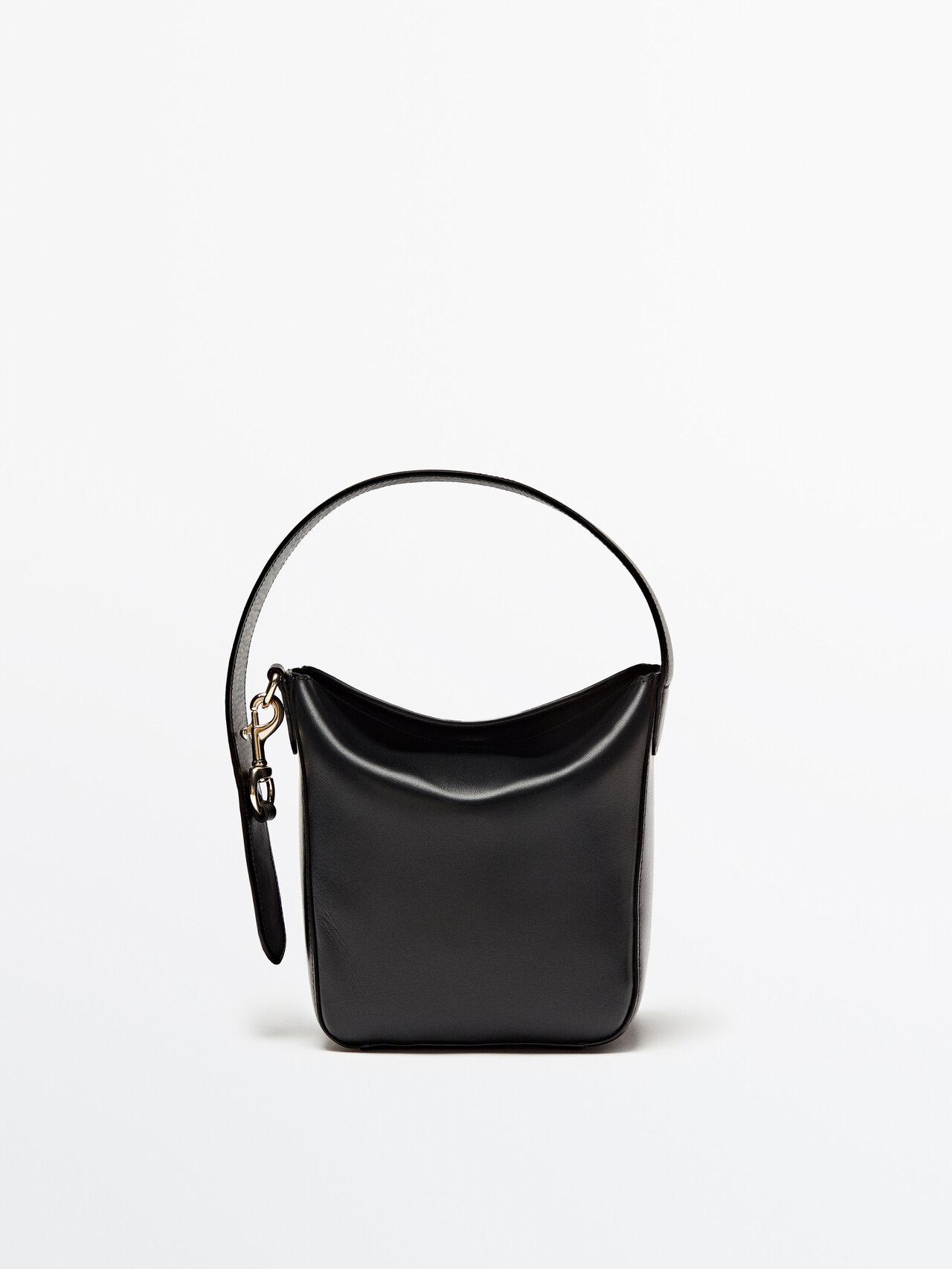 MASSIMO DUTTI Nappa Leather Mini Shoulder Bucket Bag in Black | Lyst