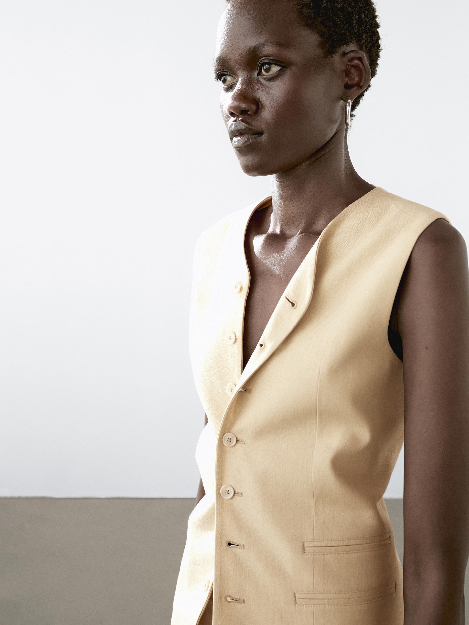 Gilet Tailleur En Lin Mélangé MASSIMO DUTTI en coloris Blanc Lyst