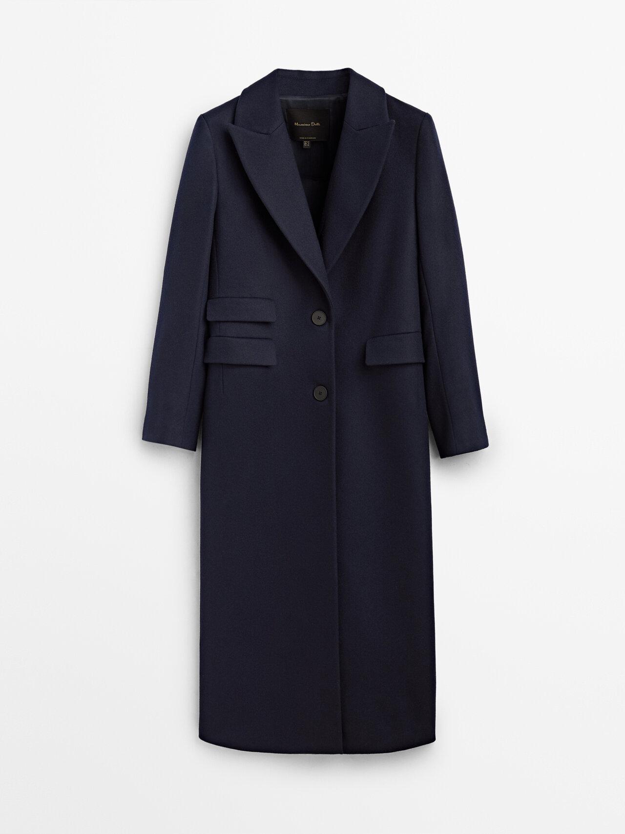 MASSIMO DUTTI Navy Blue Smart Wool Coat | Lyst