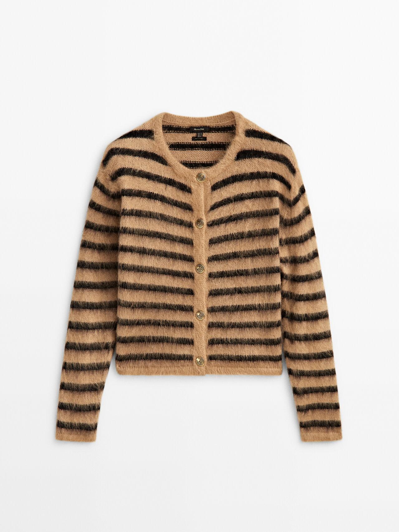 MASSIMO DUTTI Striped Knit Cardigan With Combed Thread in Natural | Lyst