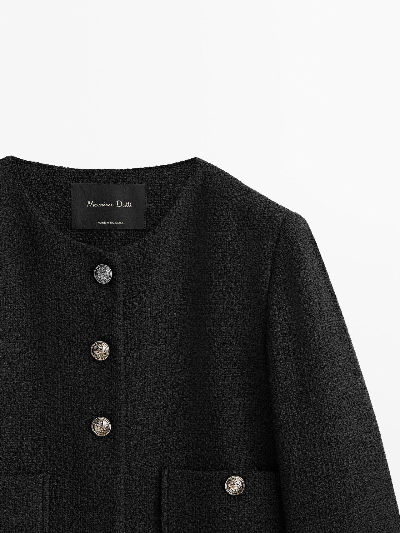 MASSIMO DUTTI Cropped Jacket With Contrast Buttons in Black | Lyst
