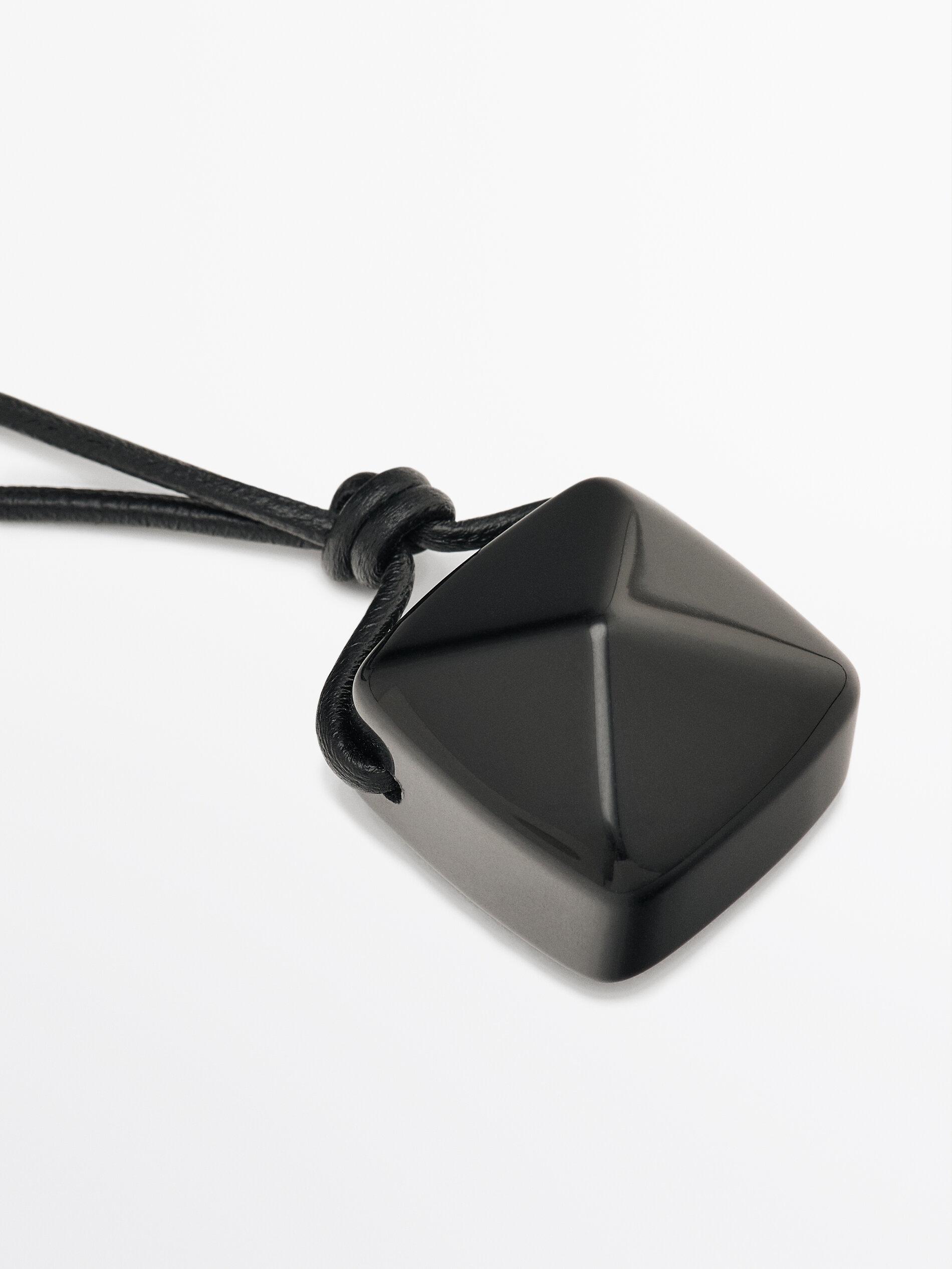 MASSIMO DUTTI Leather Cord Necklace With Natural Stone in
