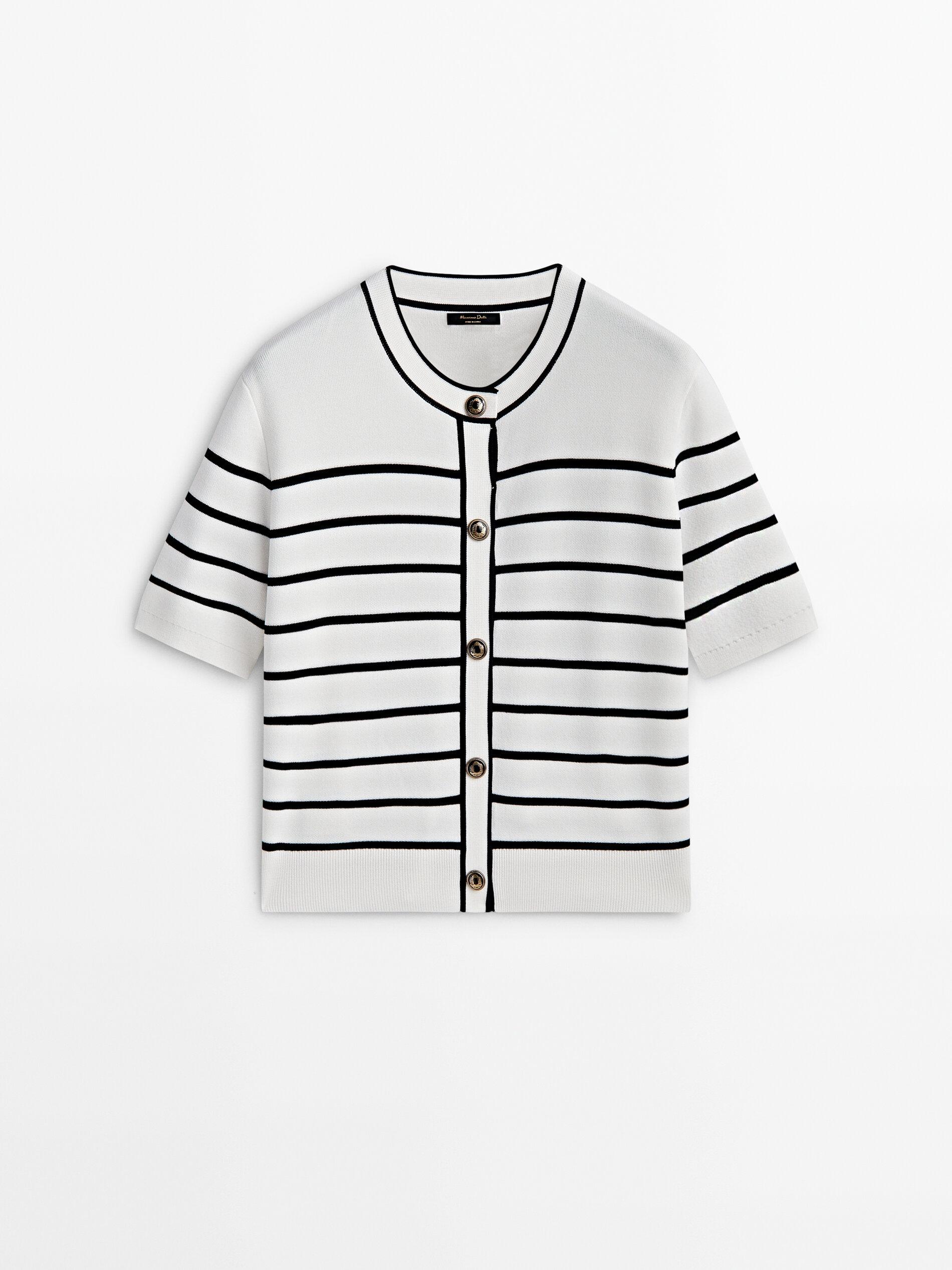 MASSIMO DUTTI Striped Short Sleeve Knit Cardigan in White | Lyst