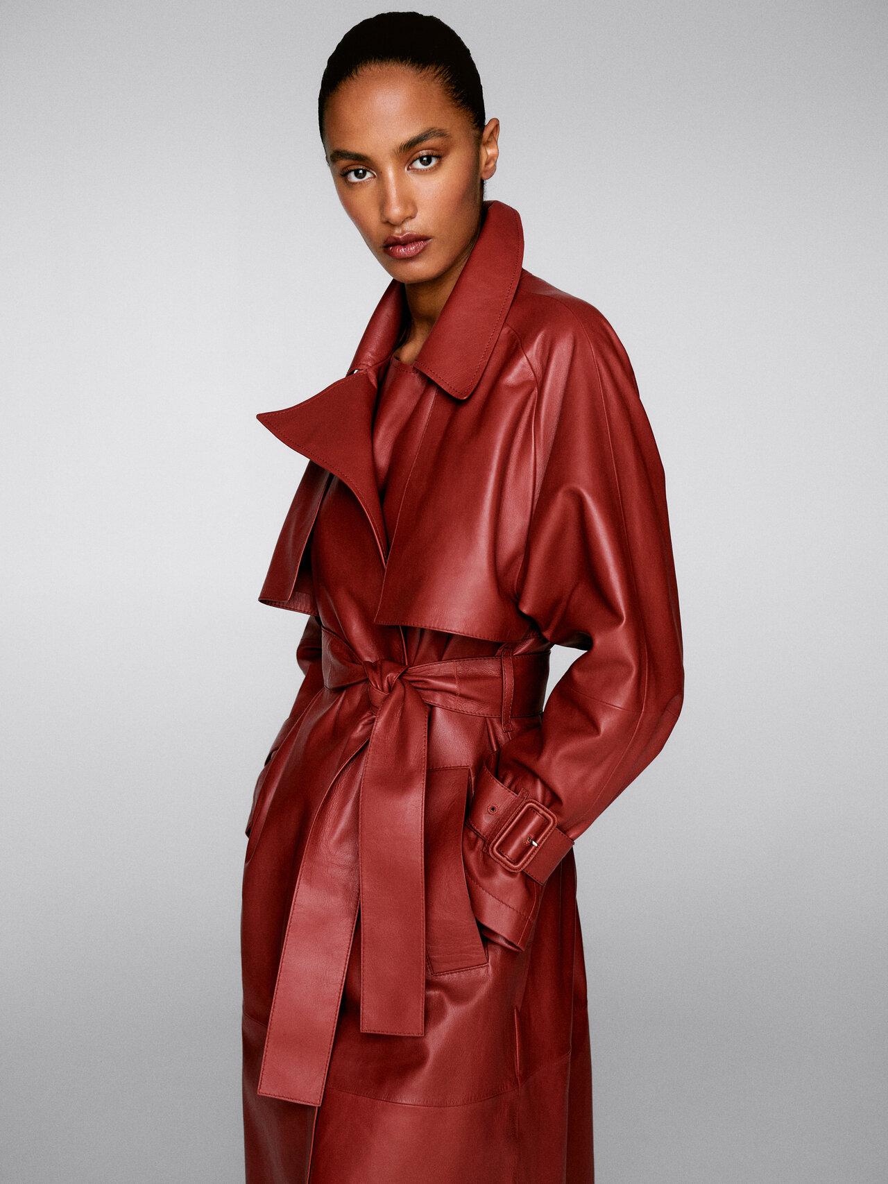 intelligens crush overvældende MASSIMO DUTTI Nappa Leather Trench Coat With Belt in Red | Lyst