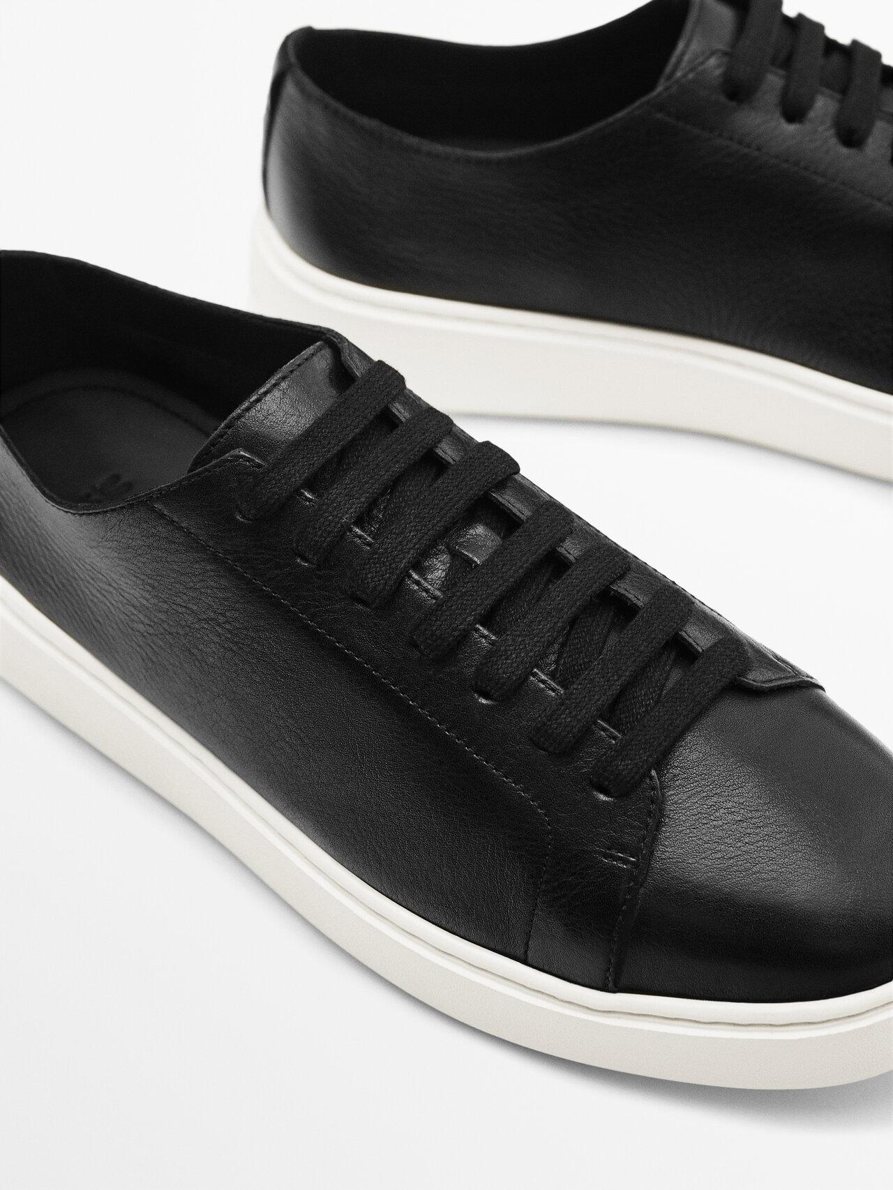MASSIMO DUTTI Soft Nappa Leather Trainers in Black for Men | Lyst