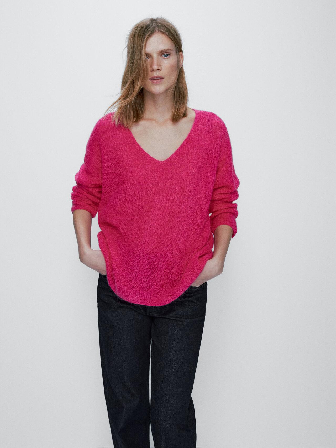 MASSIMO DUTTI Relaxed V-neck Sweater in Pink | Lyst