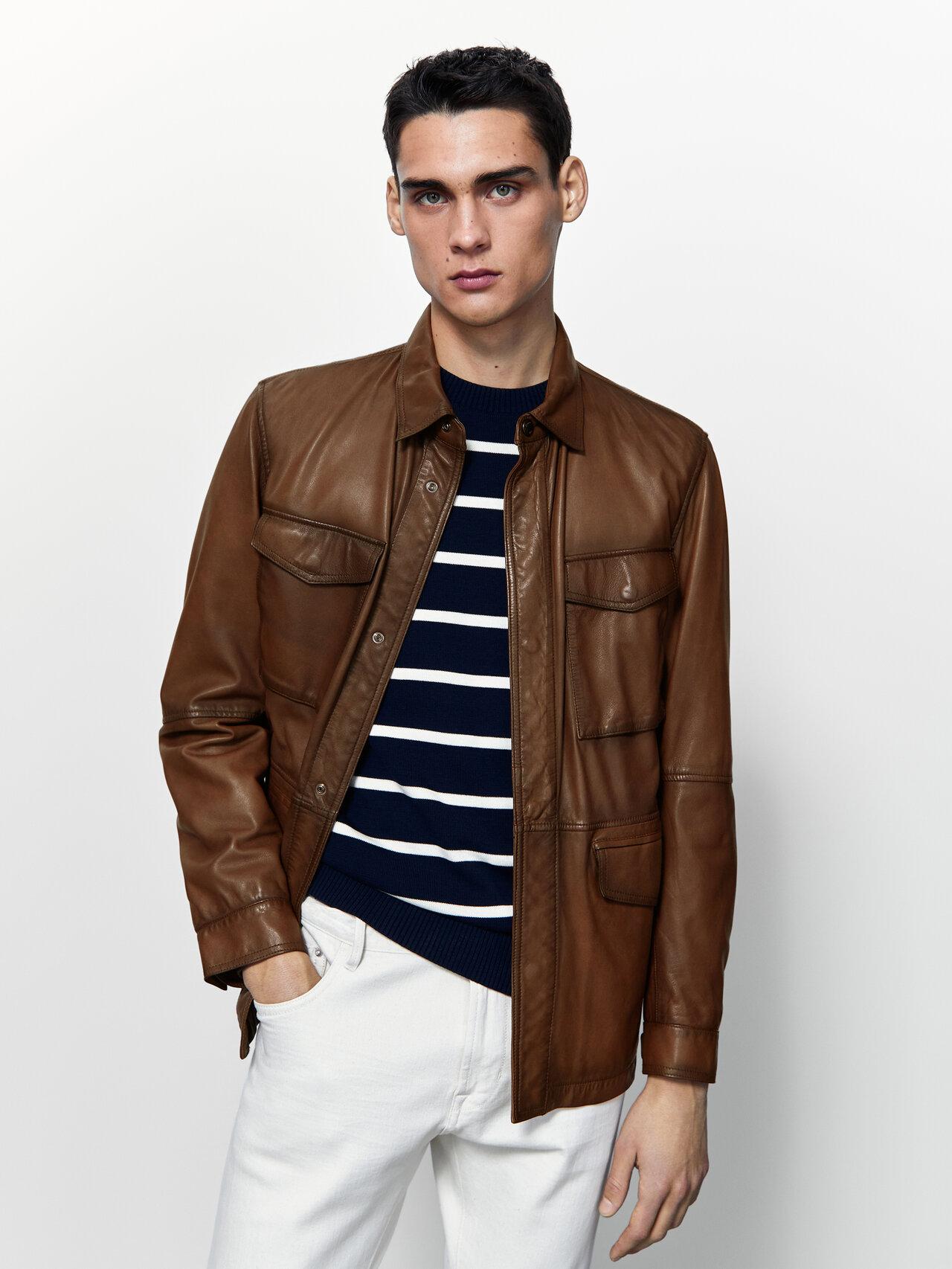 MASSIMO DUTTI Lightweight Nappa Leather Jacket in Brown for Men | Lyst