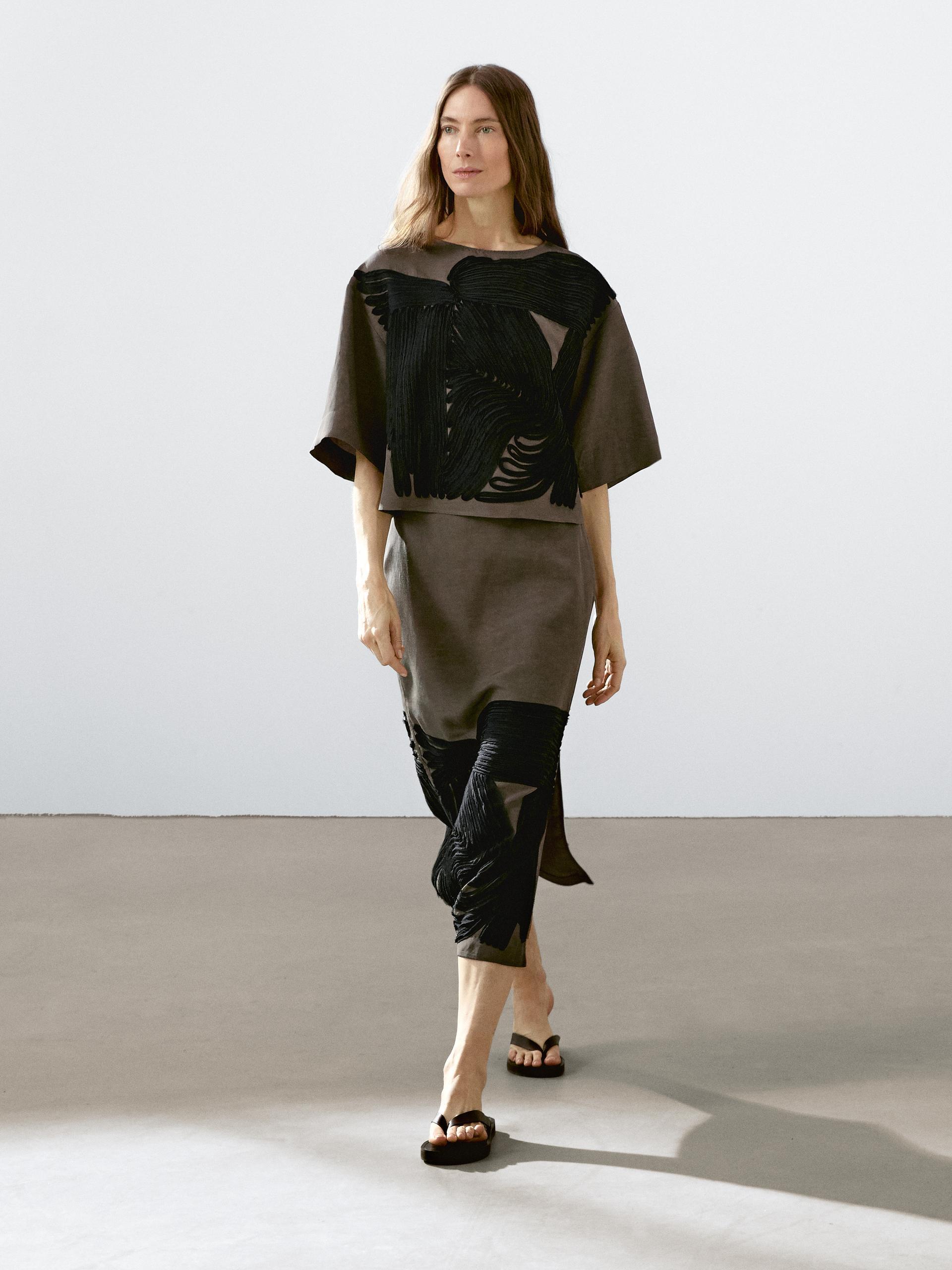 MASSIMO DUTTI Midi Skirt With Contrasting Trims | Lyst UK