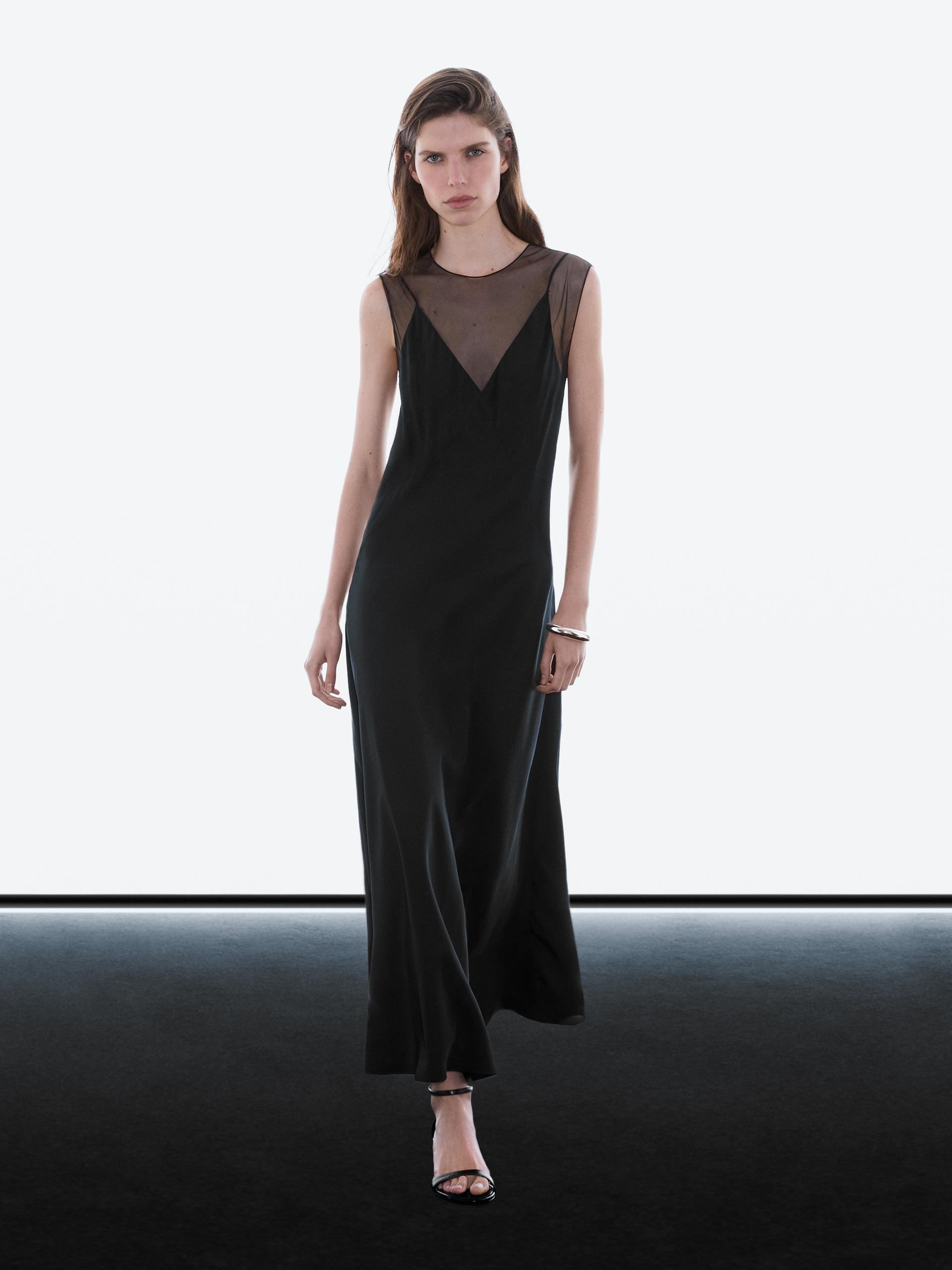massimo dutti black silk dress 100% silk midi dress with fastening detail - STUDIO Dark Khaki Dress