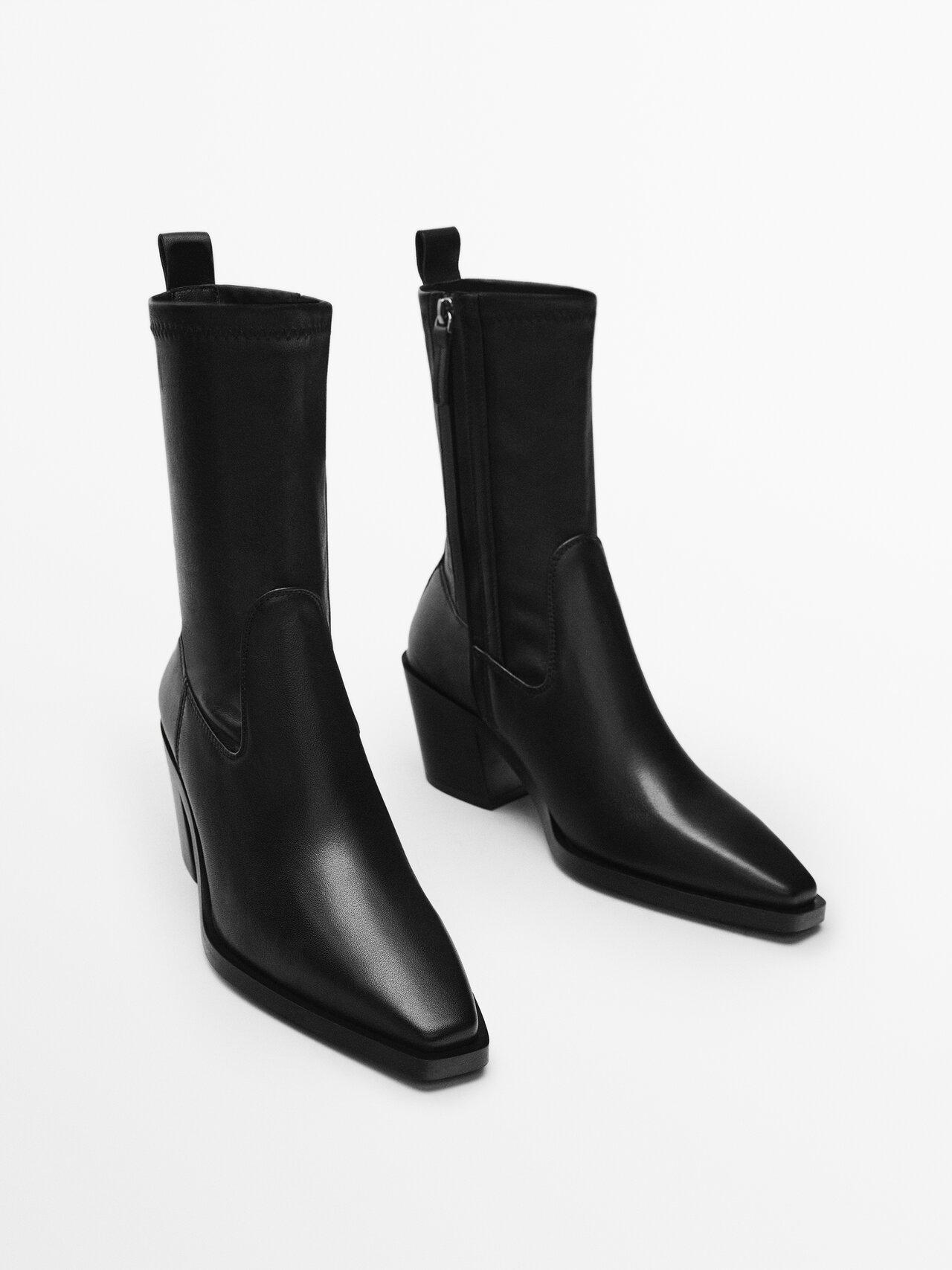 MASSIMO DUTTI Leather Cowboy Boots With Strecth Shaft in Black | Lyst