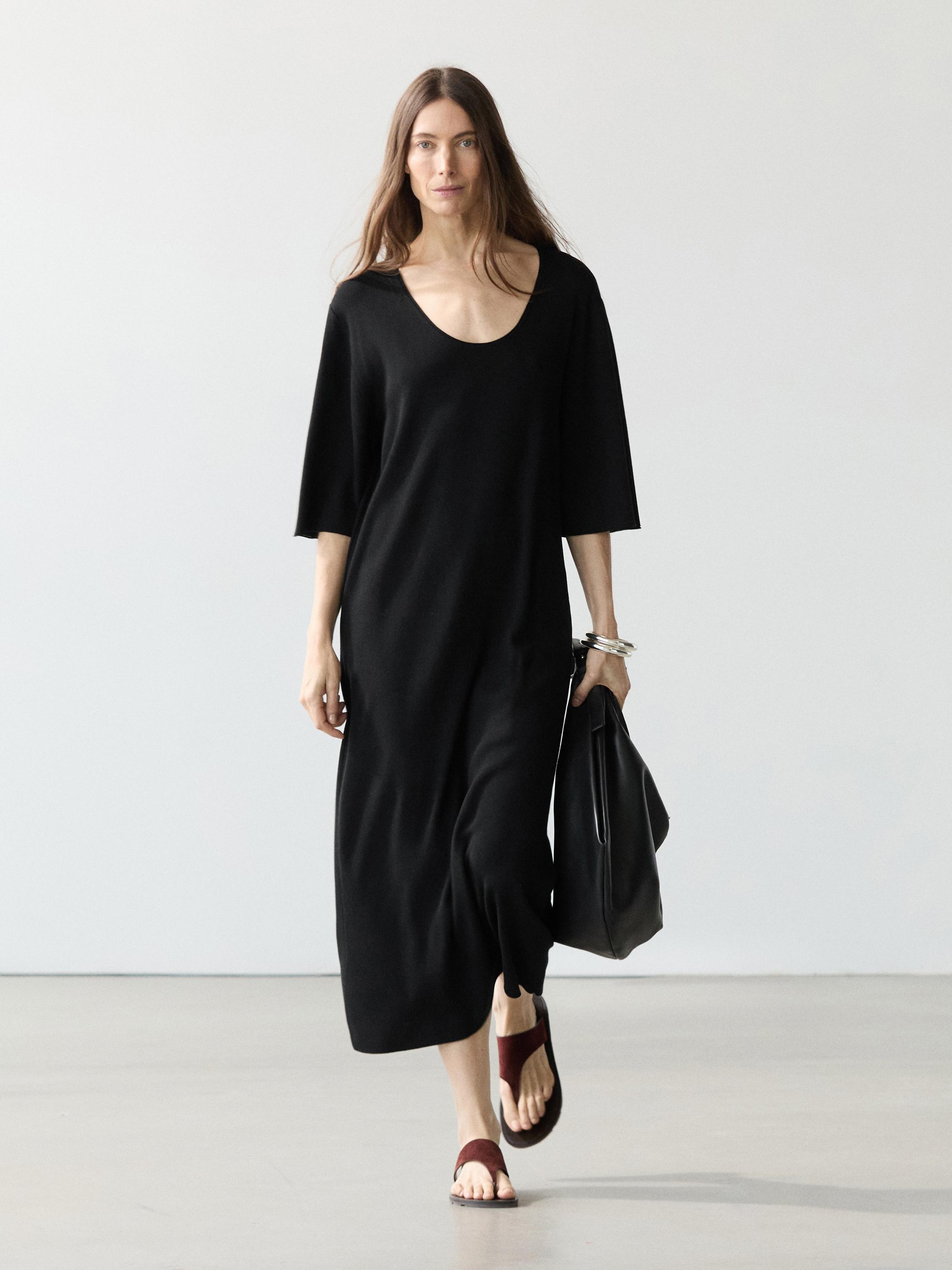 MASSIMO DUTTI Midi Dress With Sleeve Detail in Black