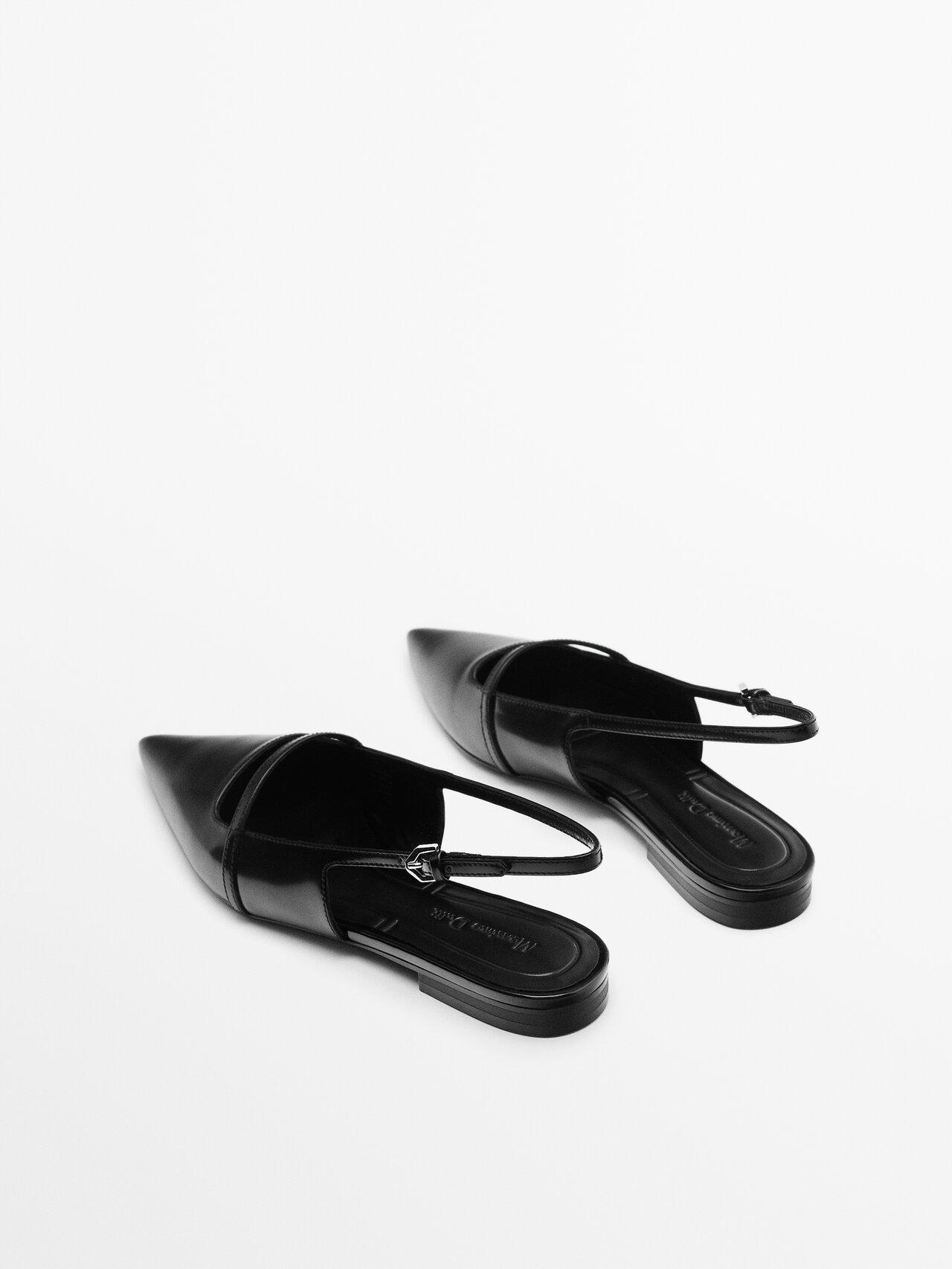 Leather slingback ballet flats - Massimo Dutti