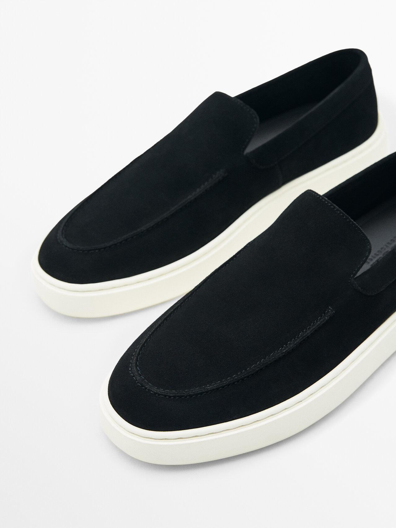 MASSIMO DUTTI Navy Soft Split Suede Loafers in White for Men | Lyst