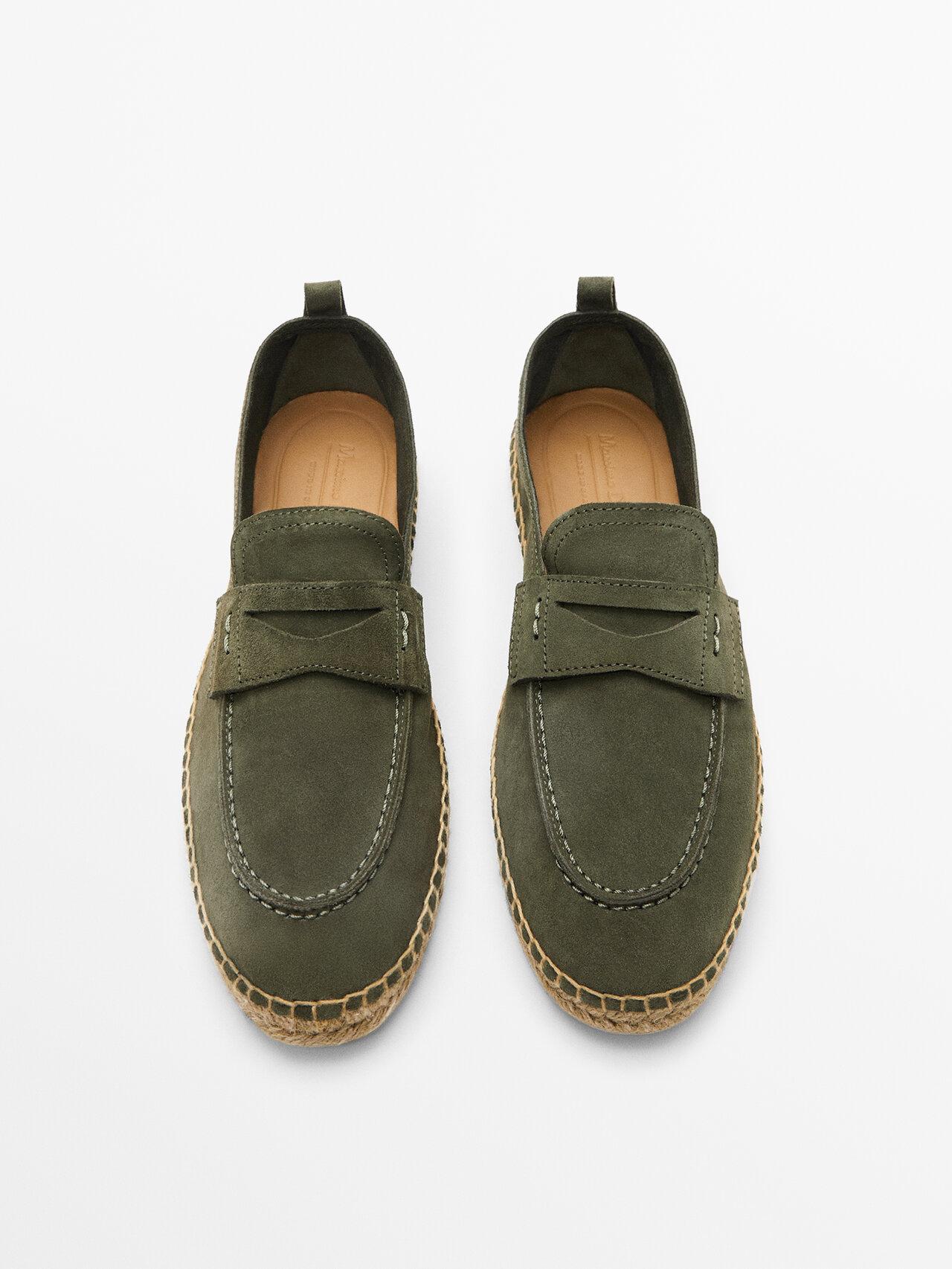 MASSIMO DUTTI Split Suede Penny Espadrilles in Green for Men | Lyst