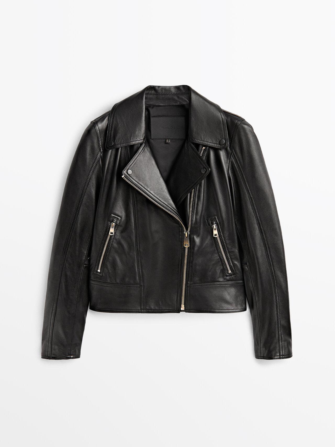 MASSIMO DUTTI Nappa Leather Biker Jacket in Black | Lyst