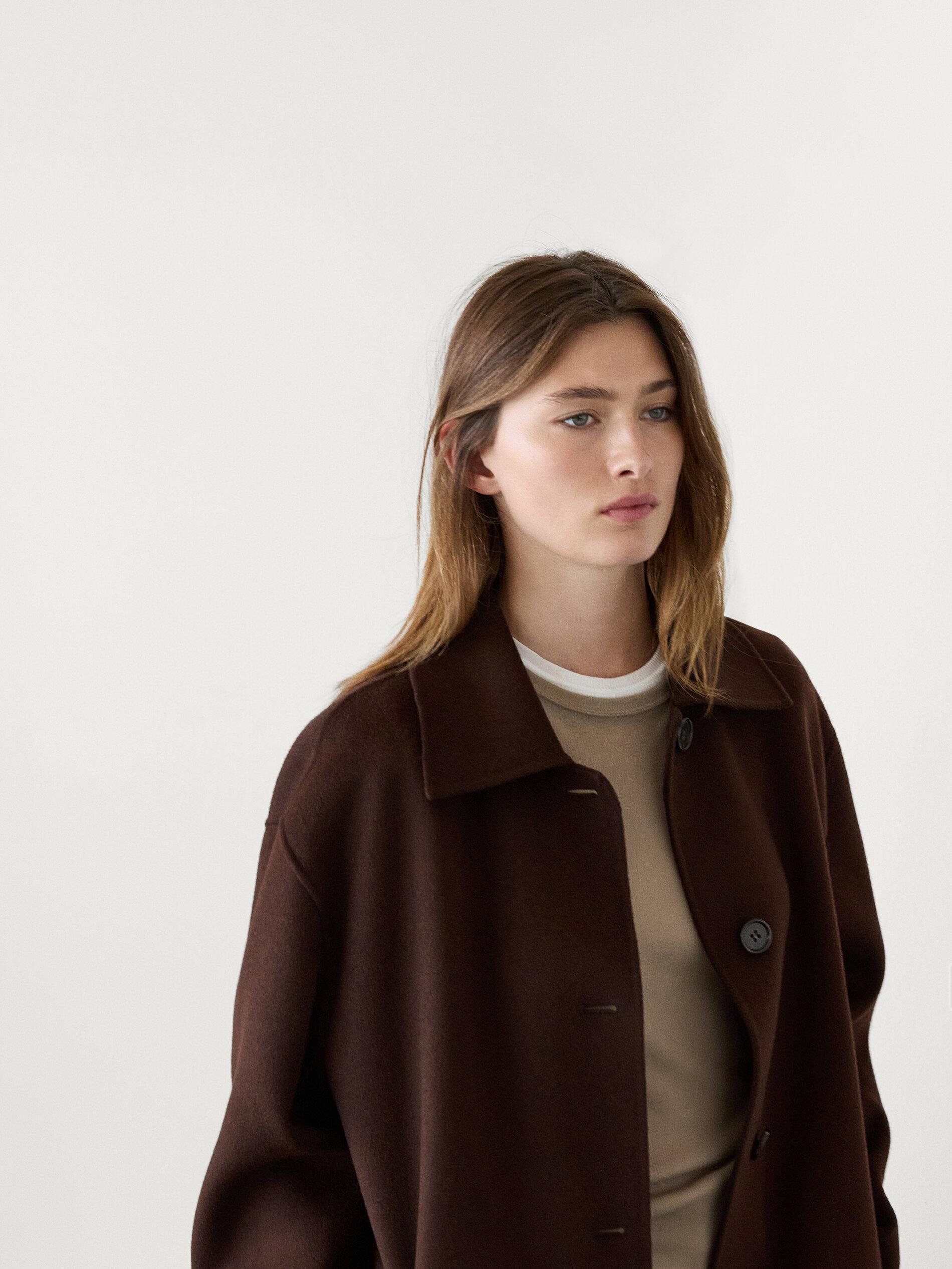 MASSIMO DUTTI Wool Blend Collared Coat in Brown Lyst UK