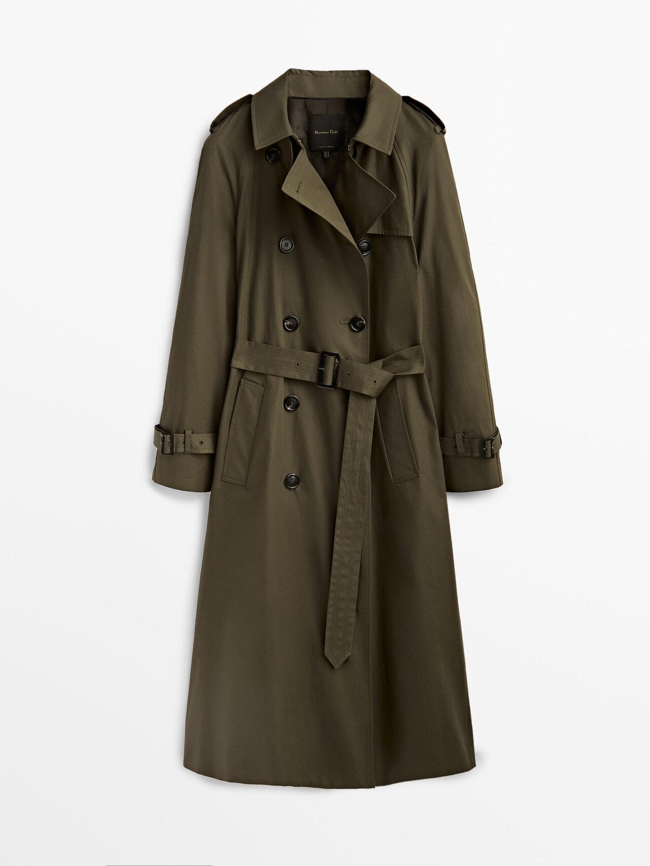 MASSIMO DUTTI Trench Coat With Belt in Green | Lyst