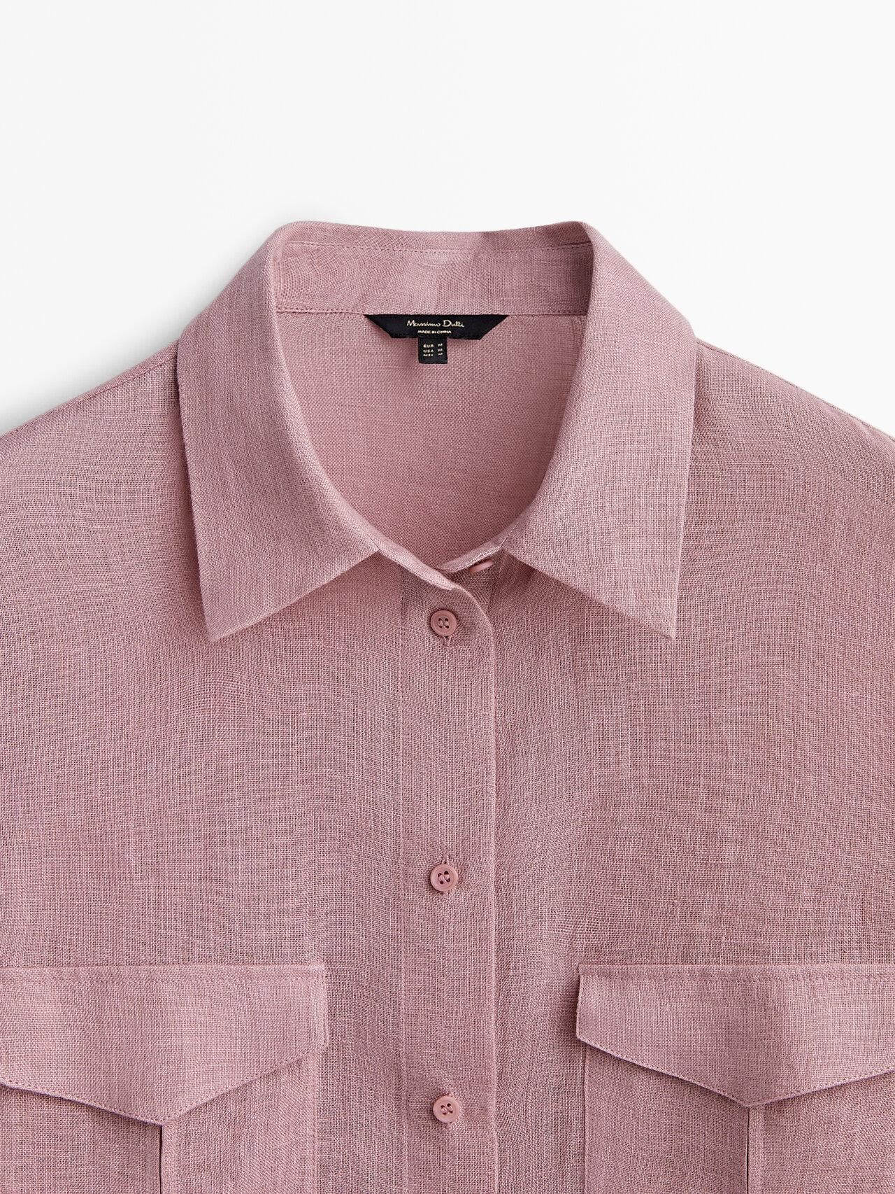 MASSIMO DUTTI 100% Linen Shirt With Pockets in Pink | Lyst