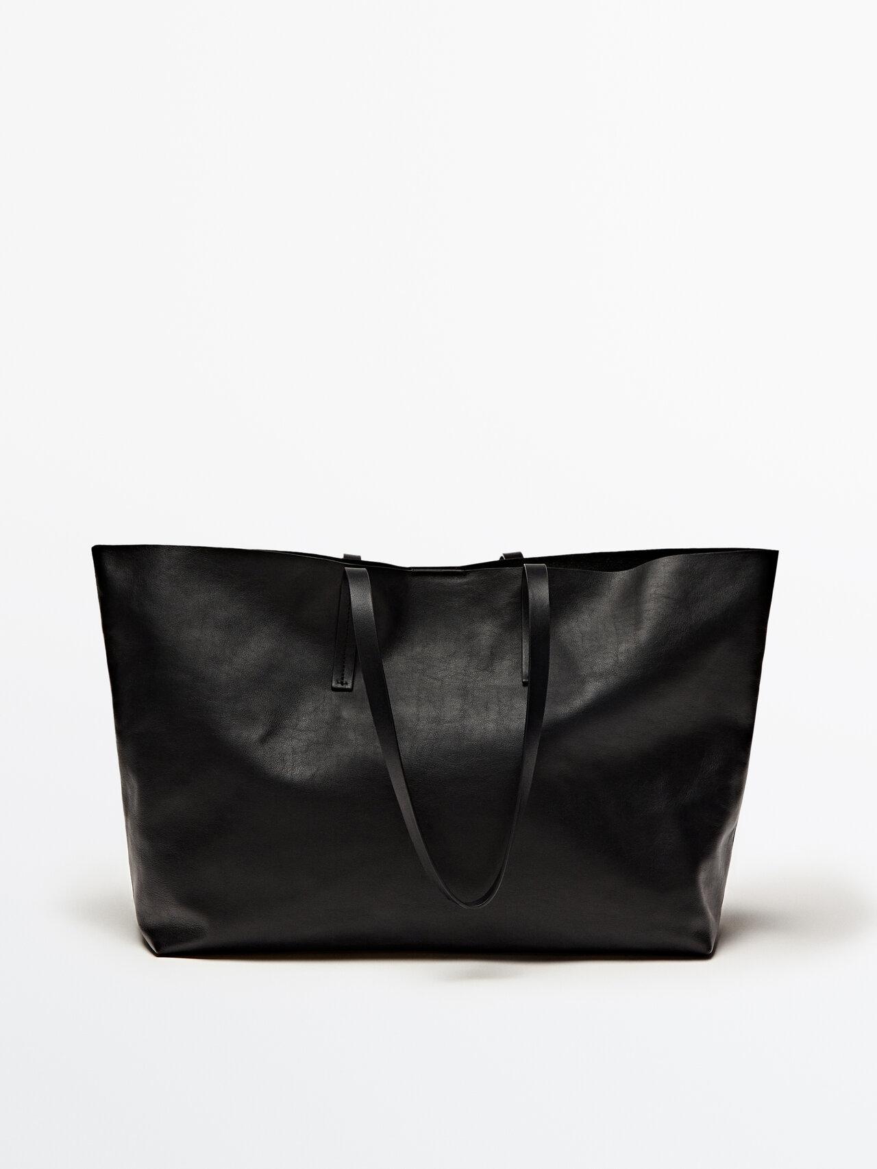 MASSIMO DUTTI Nappa Leather Tote Bag in Black Lyst