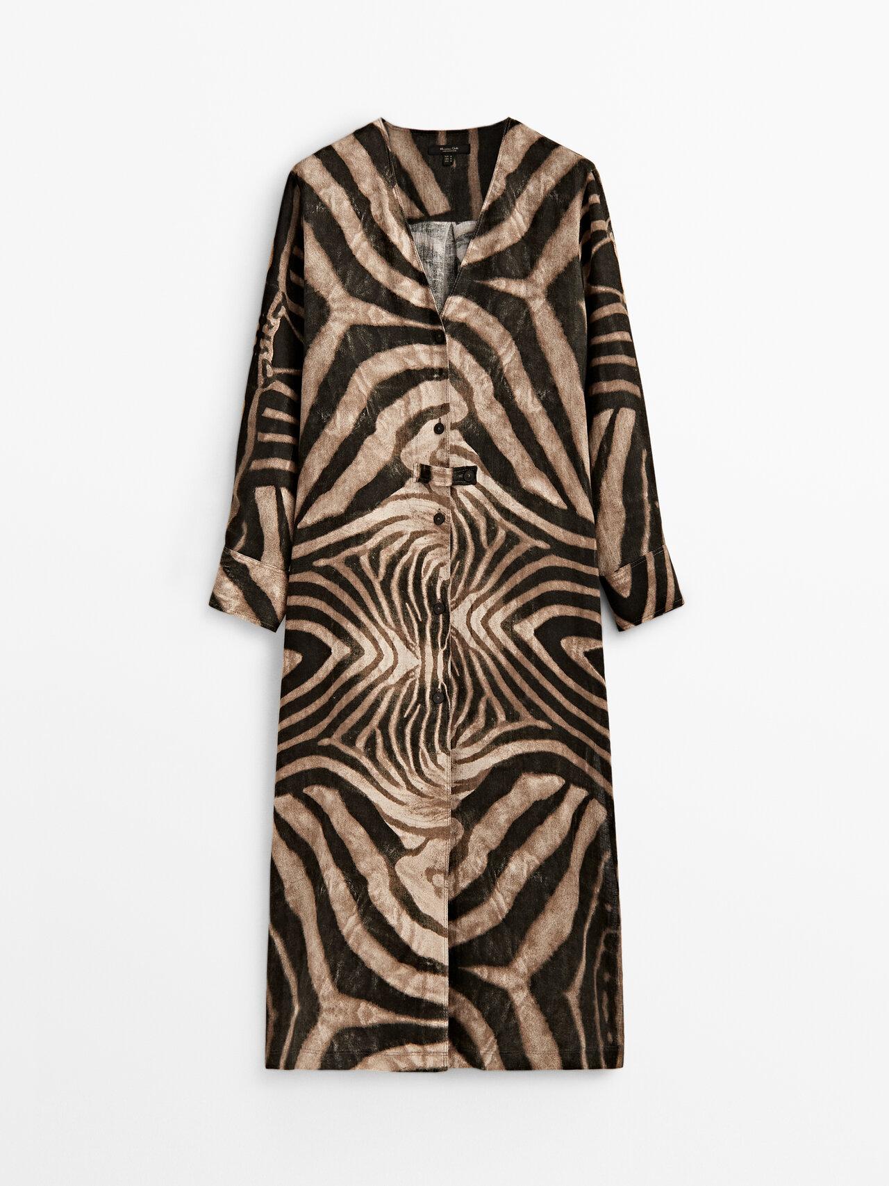 MASSIMO DUTTI 100% Linen Zebra Print Dress in Brown | Lyst