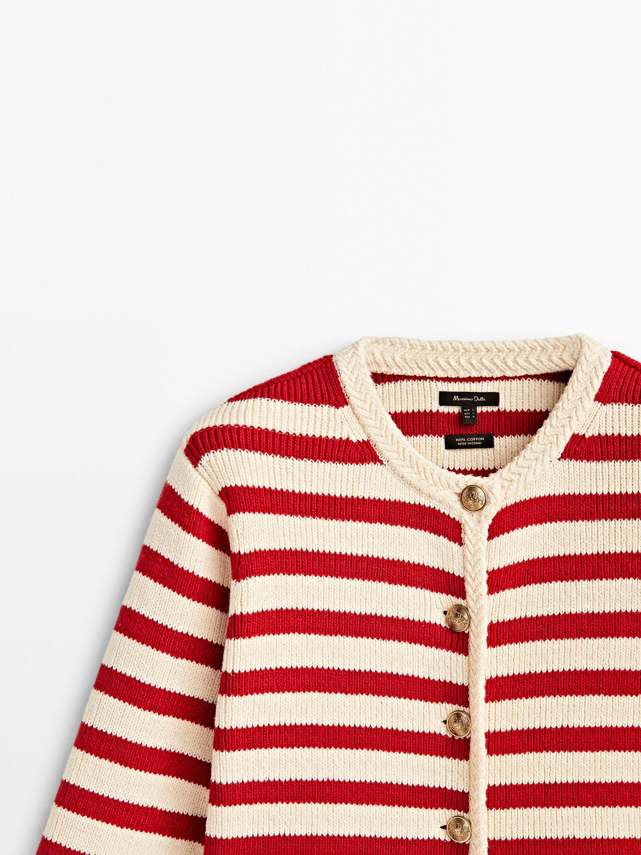 MASSIMO DUTTI Striped Knit Cardigan With Buttons in Red | Lyst