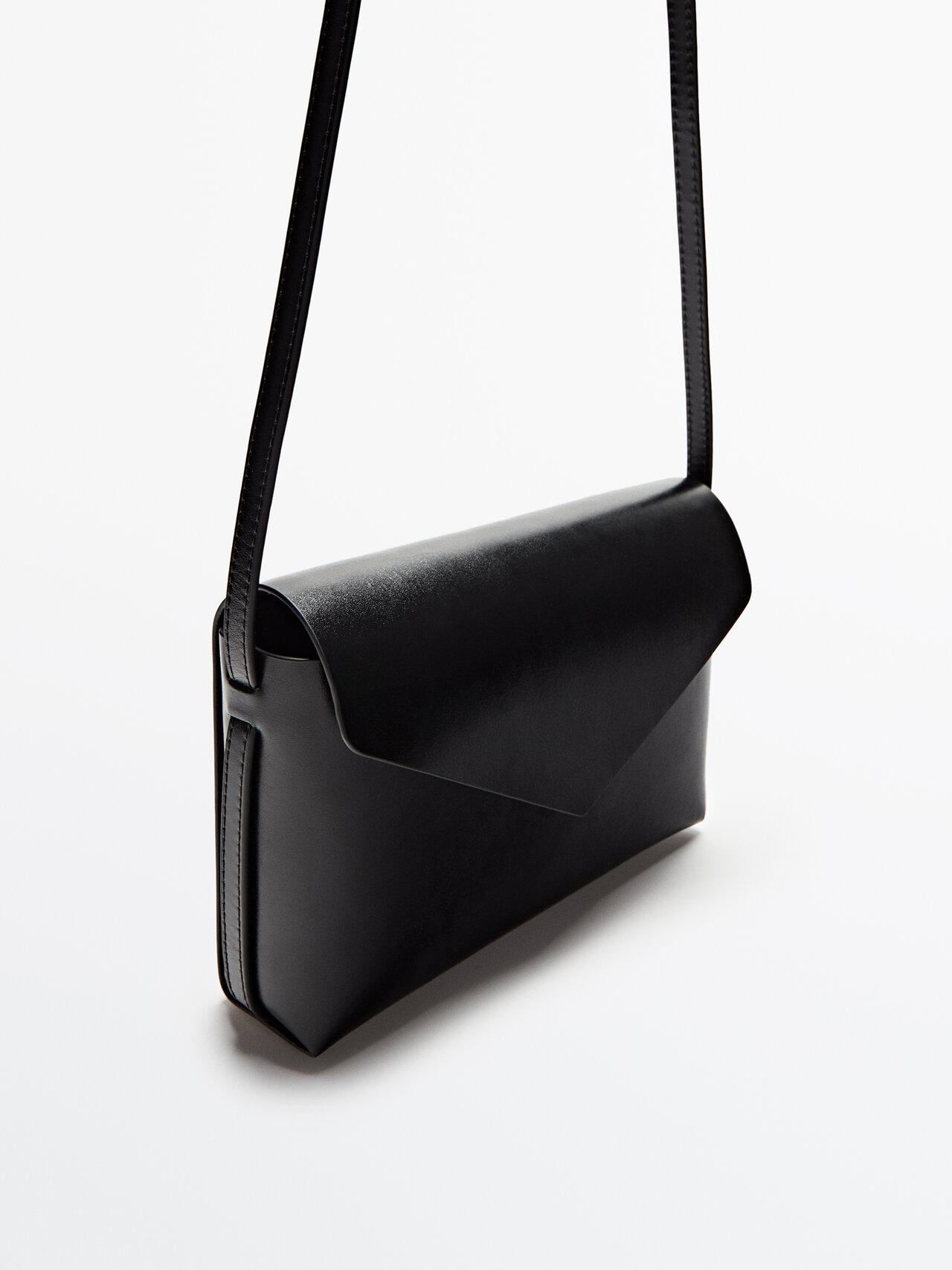 MASSIMO DUTTI Leather Crossbody Clutch Bag in Black | Lyst