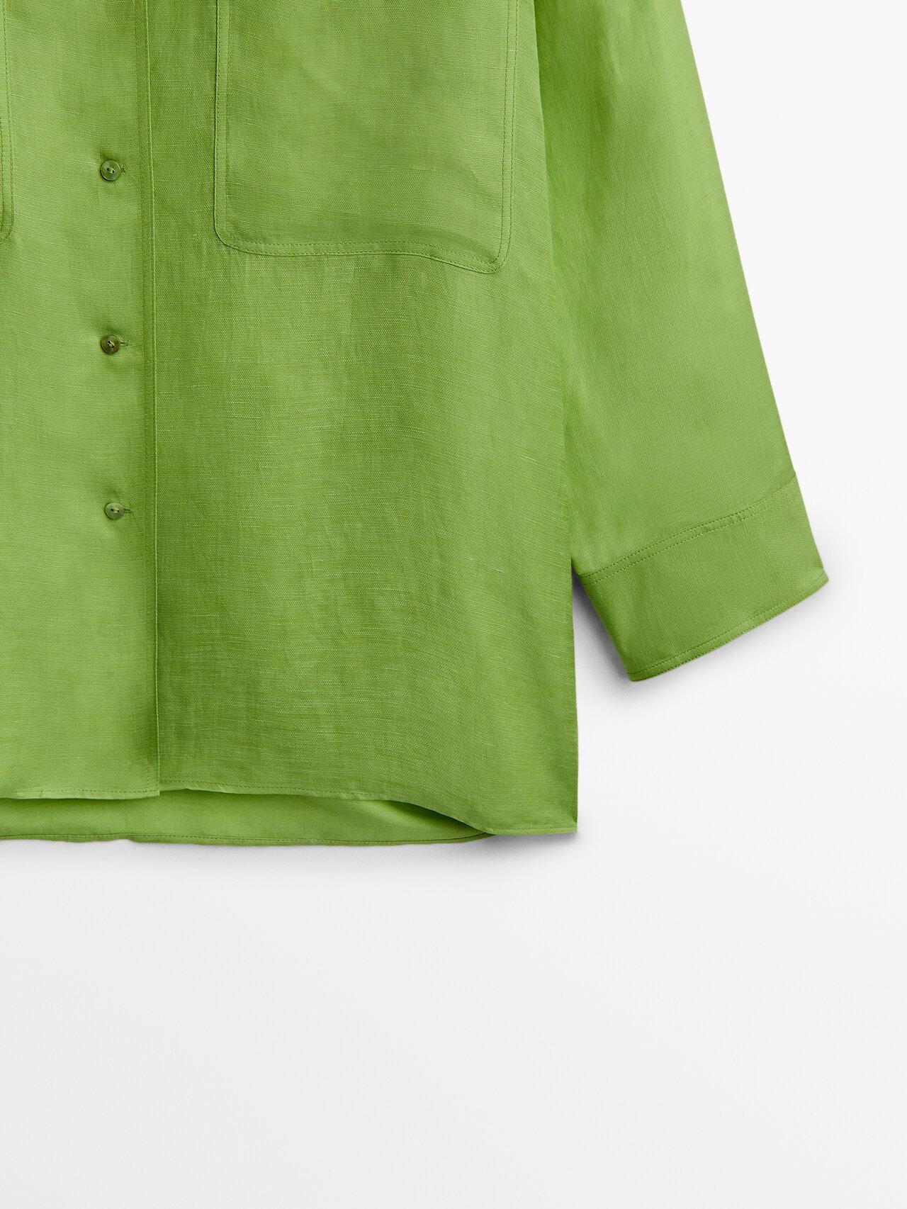 MASSIMO DUTTI Loose-fitting Shirt With Pockets in Emerald (Green 