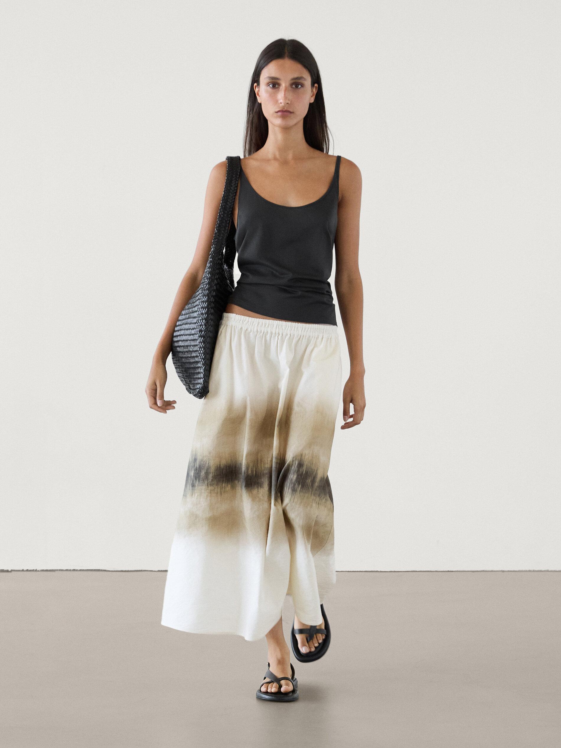 Falda Larga Camisa Tie Dye Massimo Dutti Falda Midi Estampado