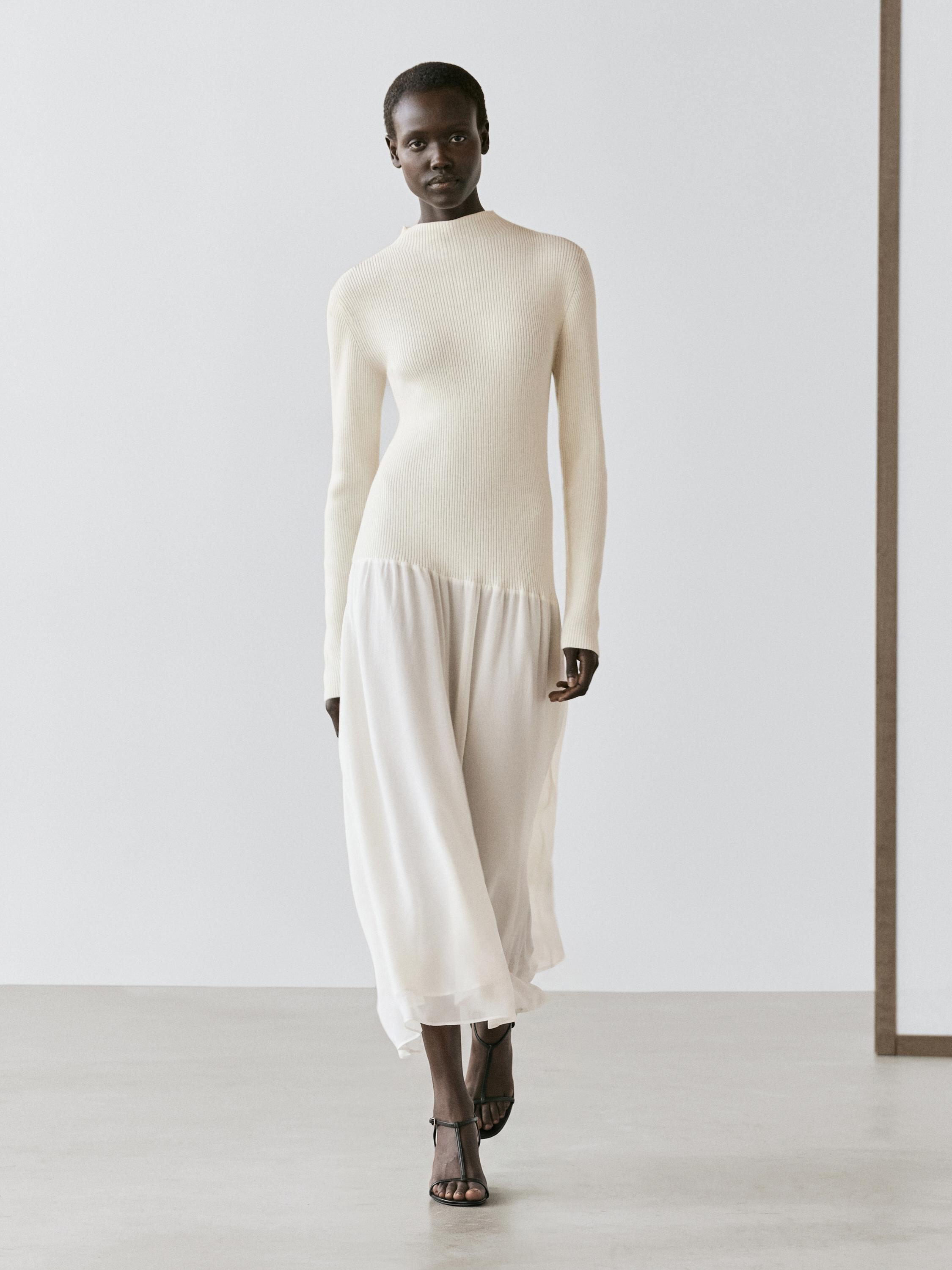 massimo dutti cream dress Matching knit midi dress Cream Dress