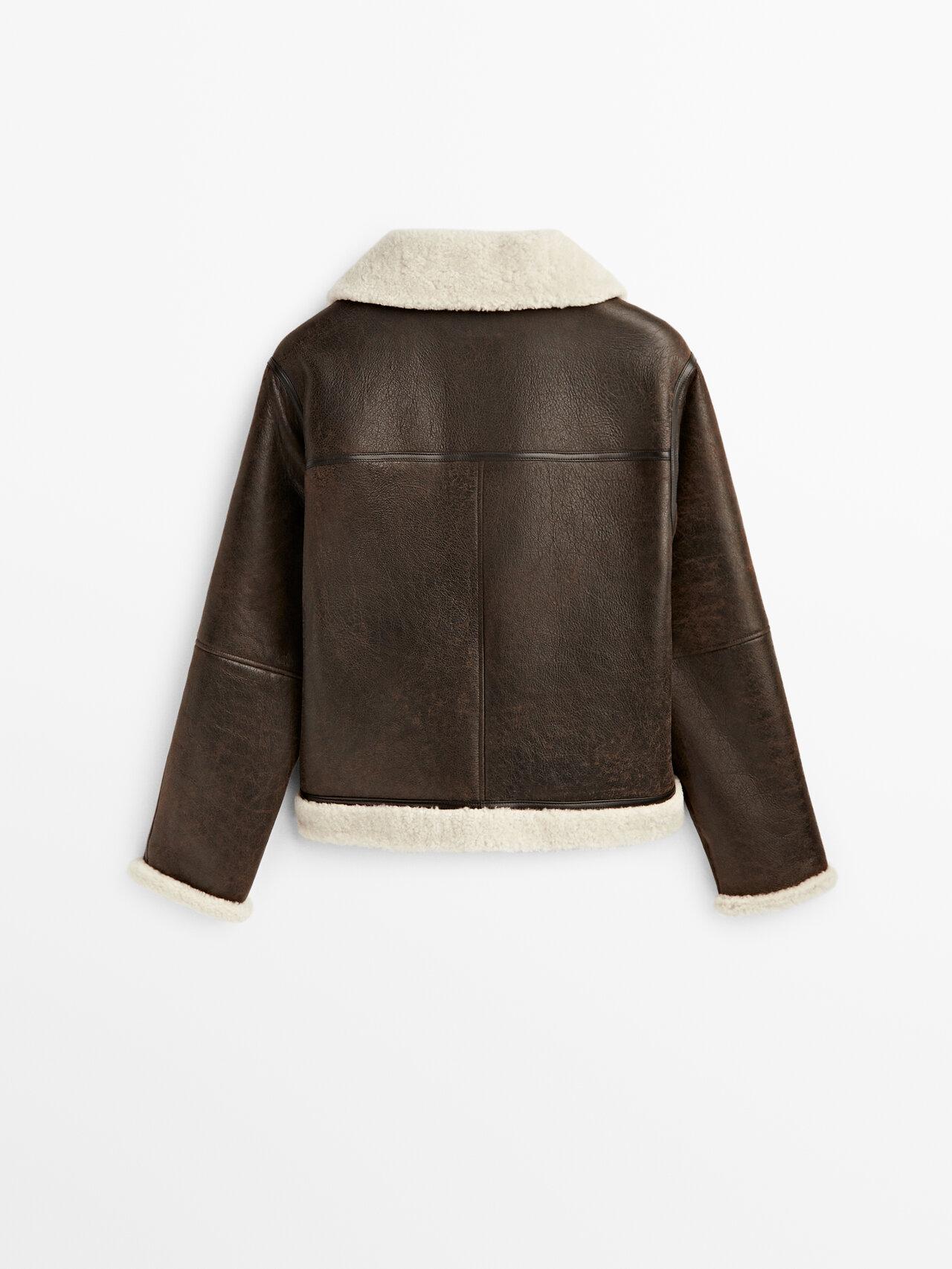 MASSIMO DUTTI Mouton Leather Aviator Jacket in Brown | Lyst