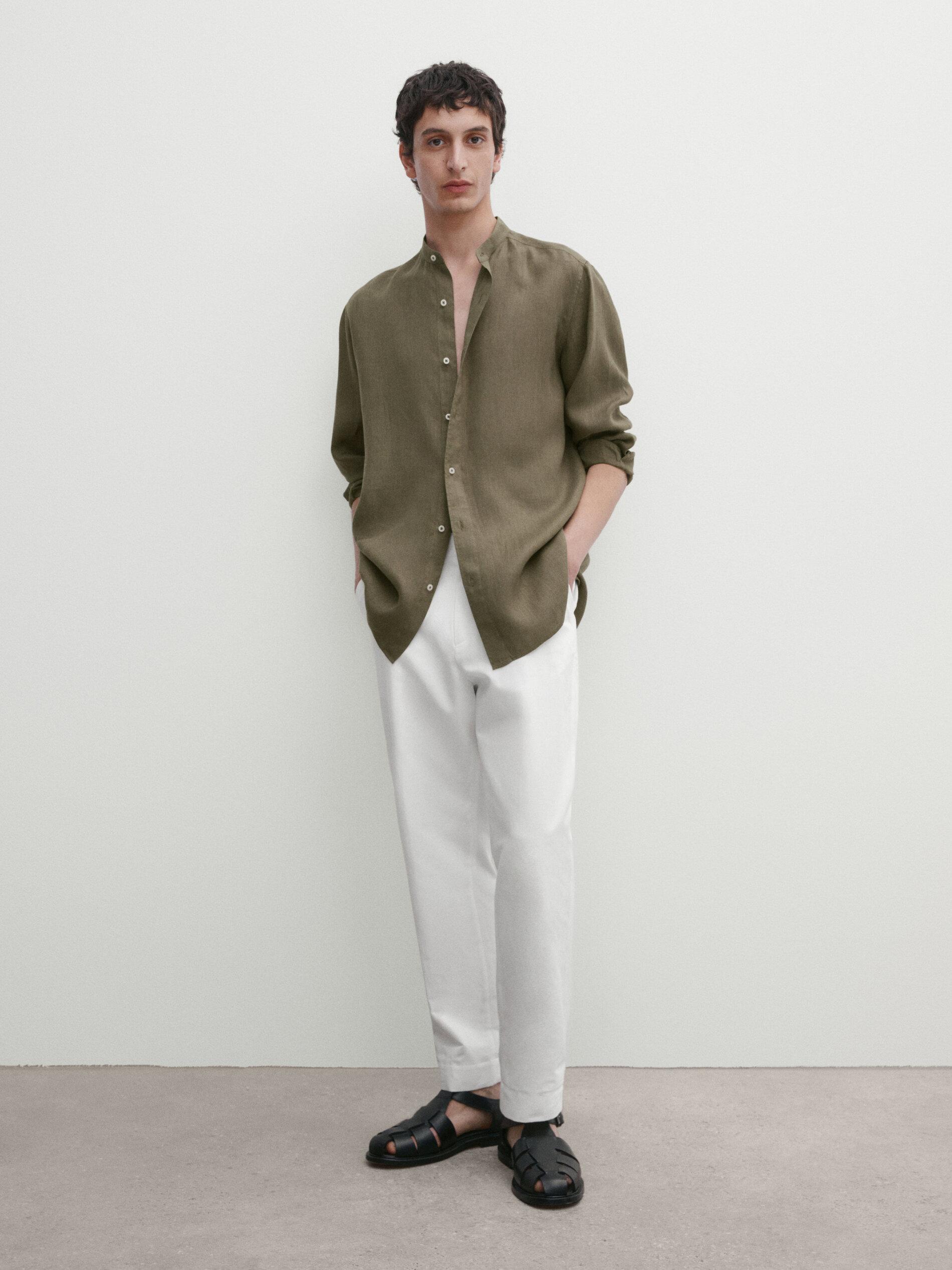 Camisa Lino Cuello Mao Regular Fit MASSIMO DUTTI de hombre de color Verde Lyst