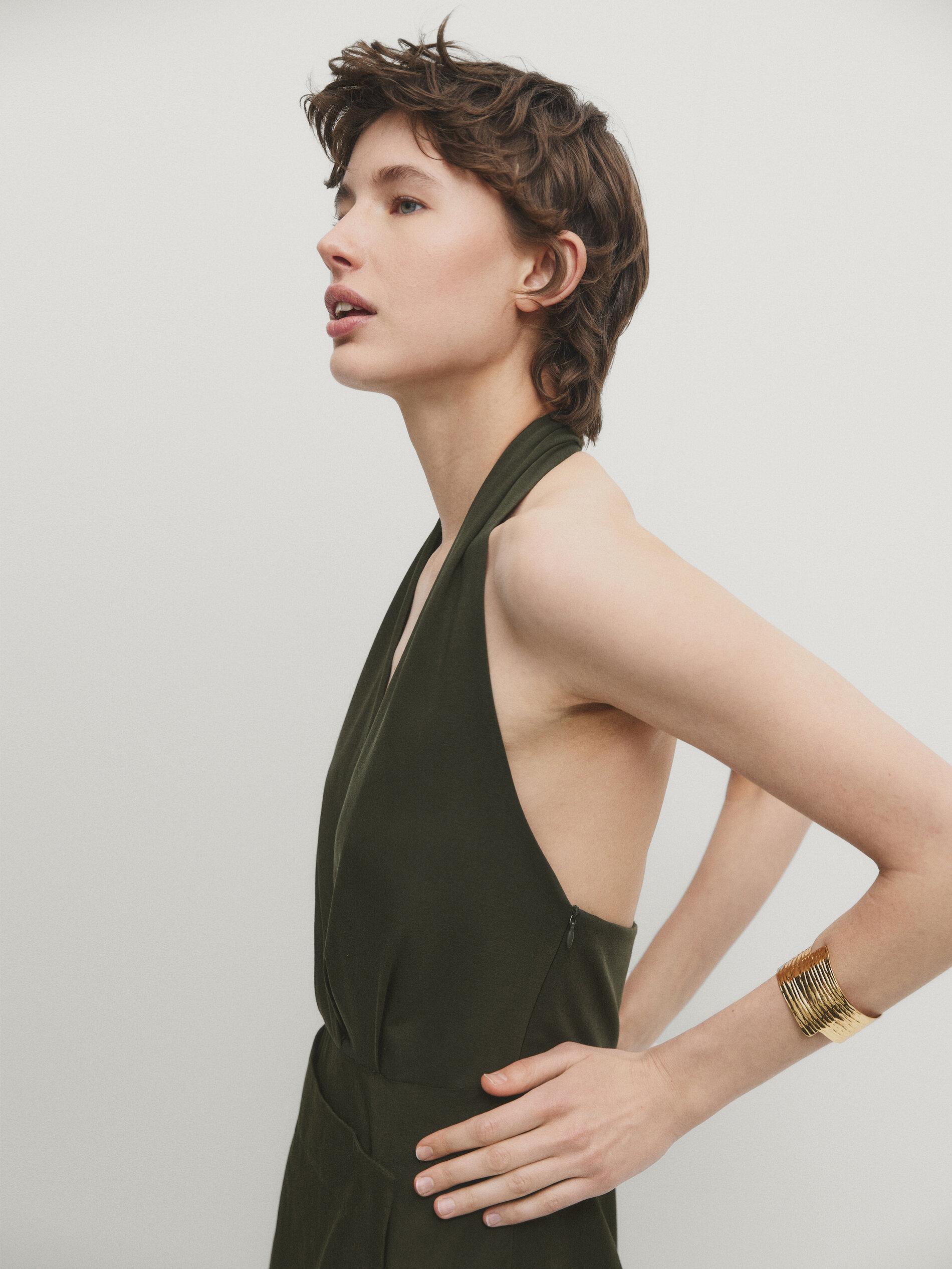 Massimo DuttiーPoplin midi dress with elasticated waistband Massimo Dutti Poplin Midi Dress With Gathered Detail