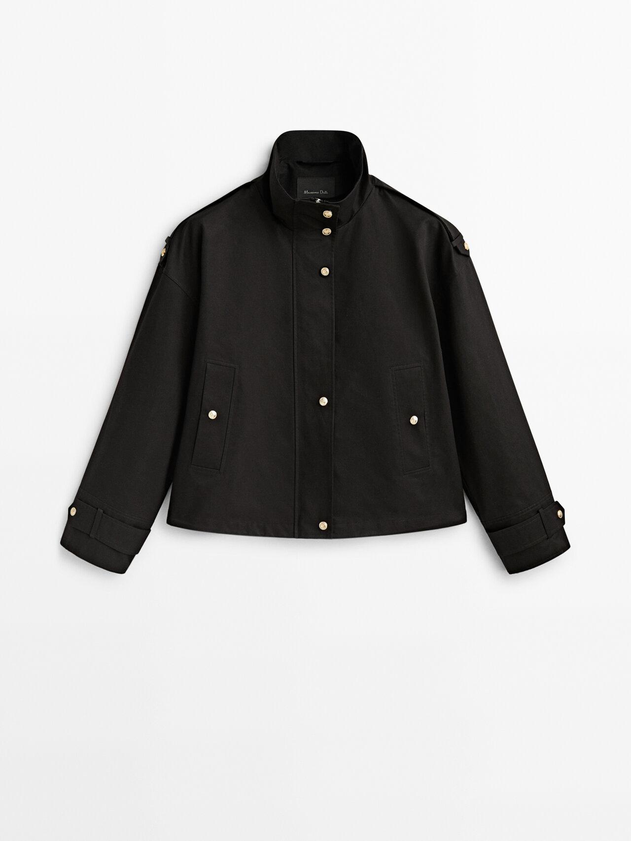MASSIMO DUTTI Cropped Parka With Golden Buttons in Black Lyst