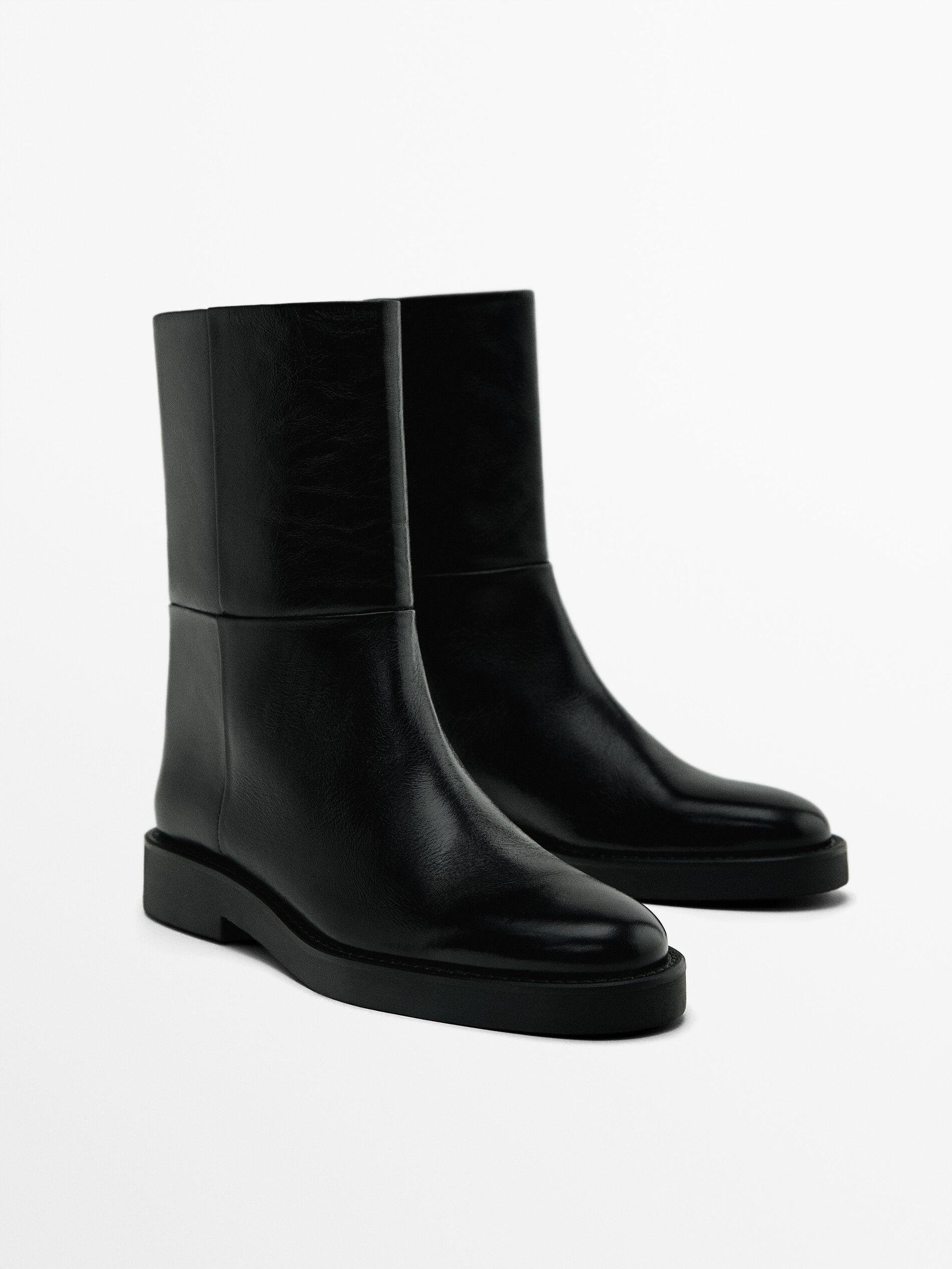 MASSIMO DUTTI Leather Ankle Boots in Black | Lyst