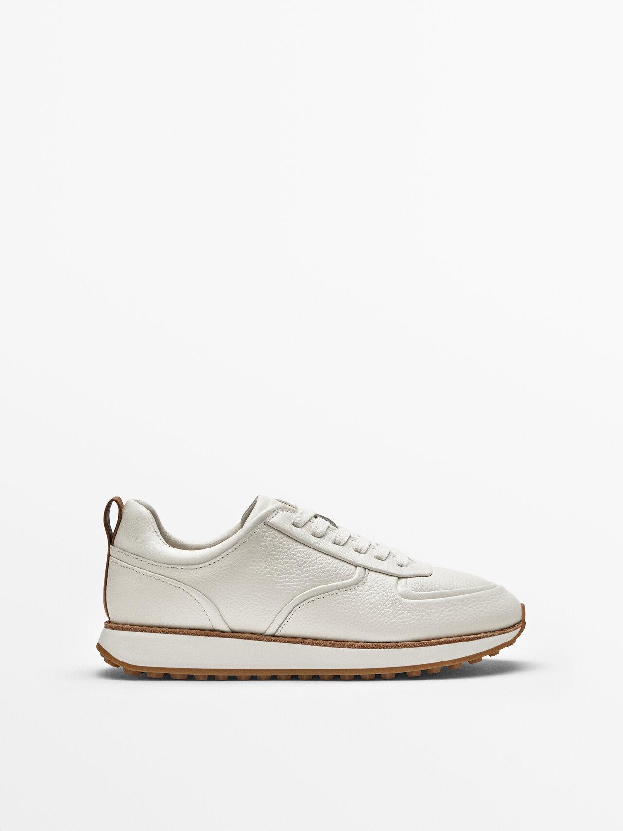 MASSIMO DUTTI Tumbled Leather Trainers in White | Lyst