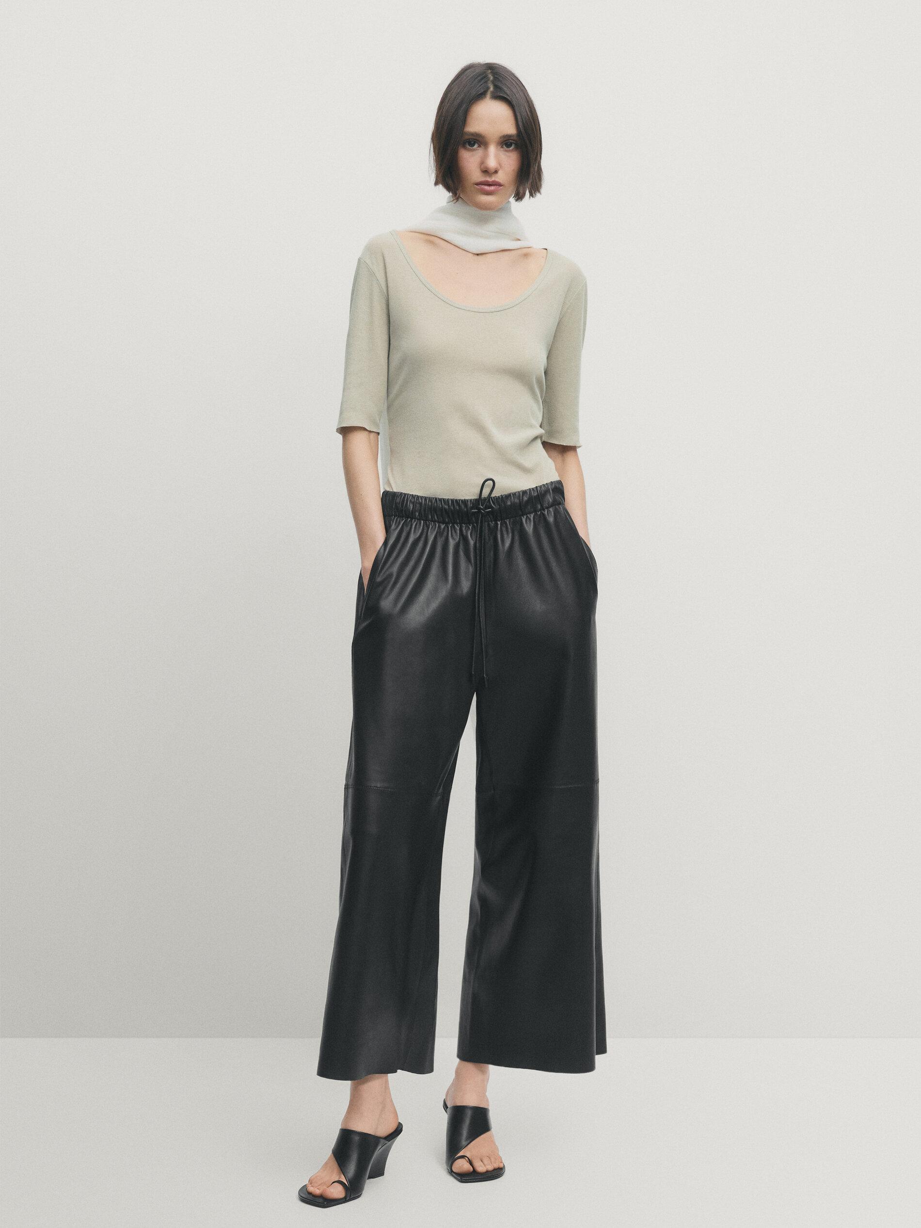 MASSIMO DUTTI Nappa Leather Culotte Trousers in White Lyst UK