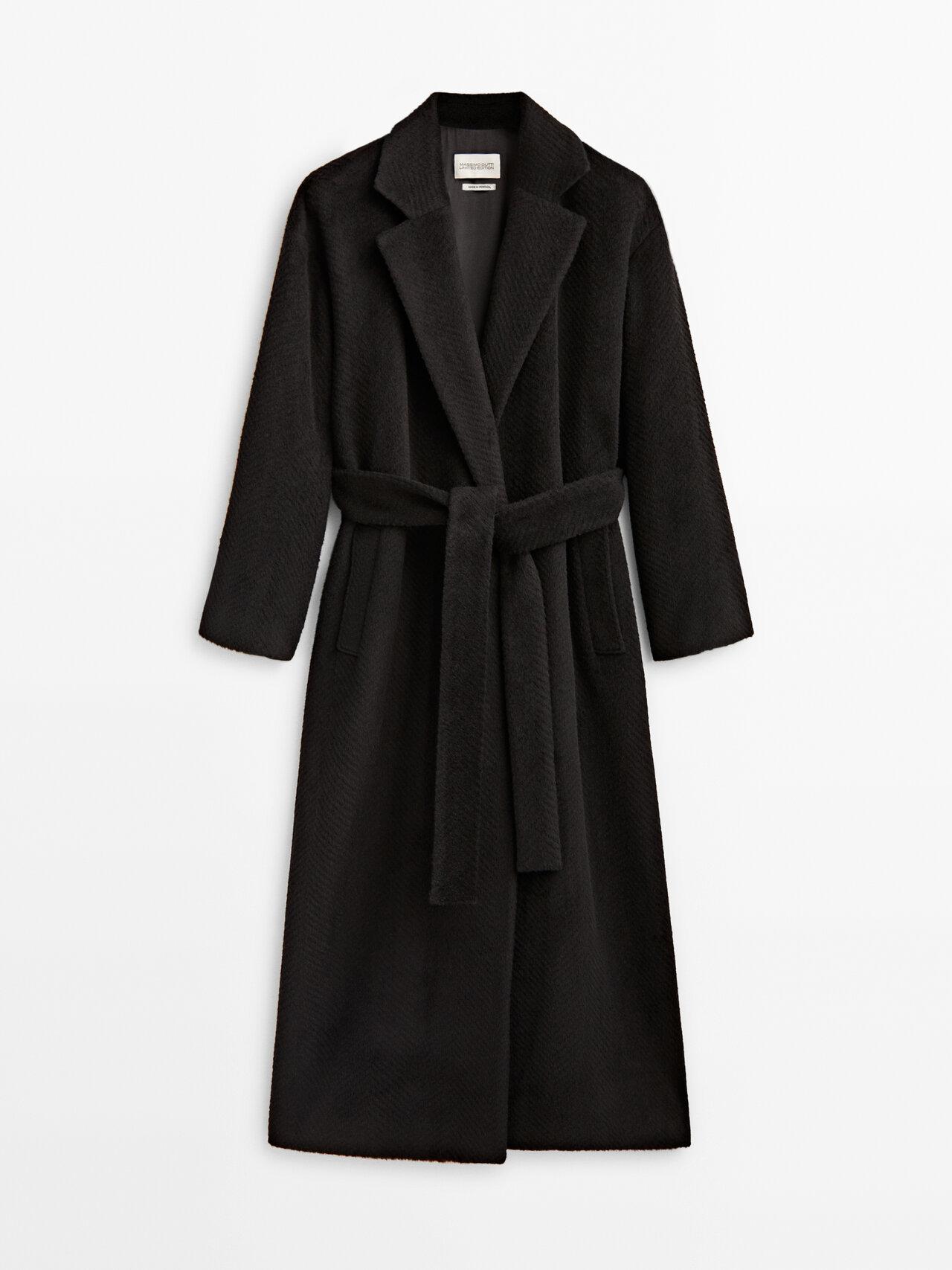 MASSIMO DUTTI Black Textured Satin Coat Lyst
