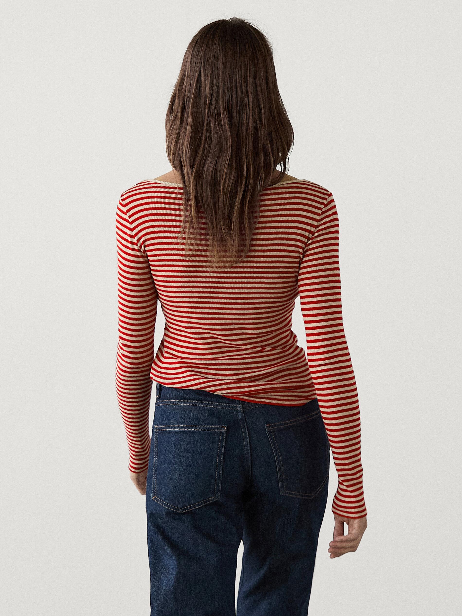 MASSIMO DUTTI Striped Long Sleeve Wool T-Shirt in Red Lyst UK