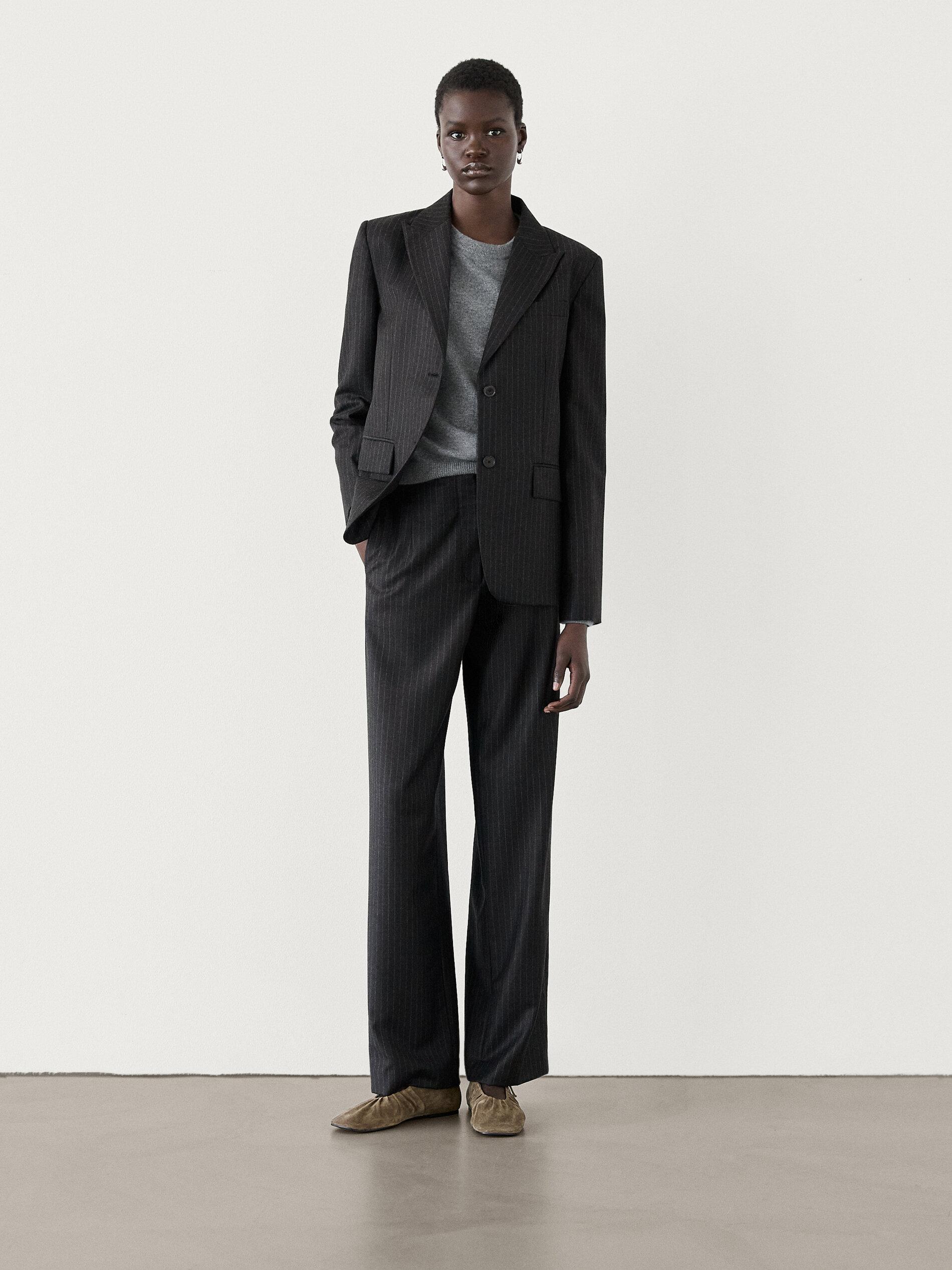 MASSIMO DUTTI 100% Wool Pinstripe Co-Ord Blazer Lyst UK