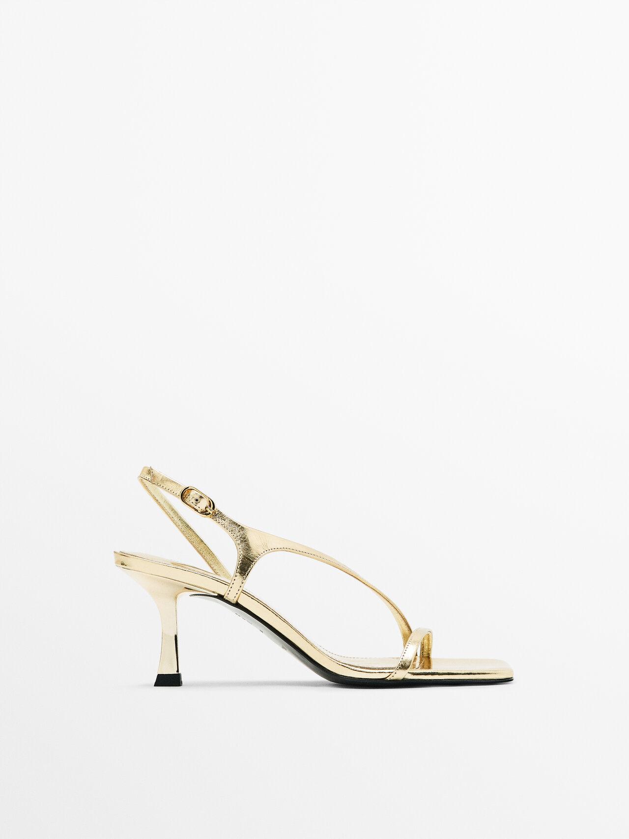 MASSIMO DUTTI Metallic Leather Heeled Sandals in White | Lyst