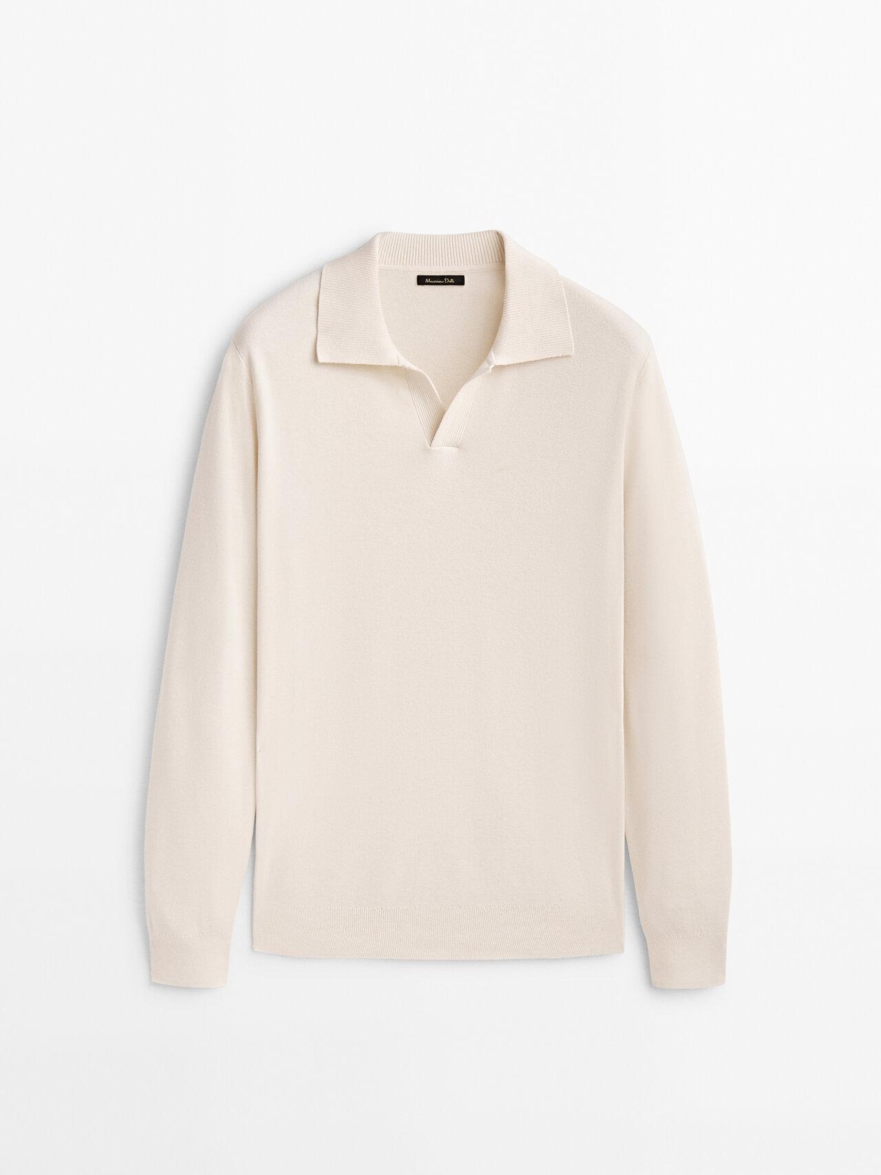 MASSIMO DUTTI Milano Knit Cotton Polo Collar Sweater in White for Men | Lyst