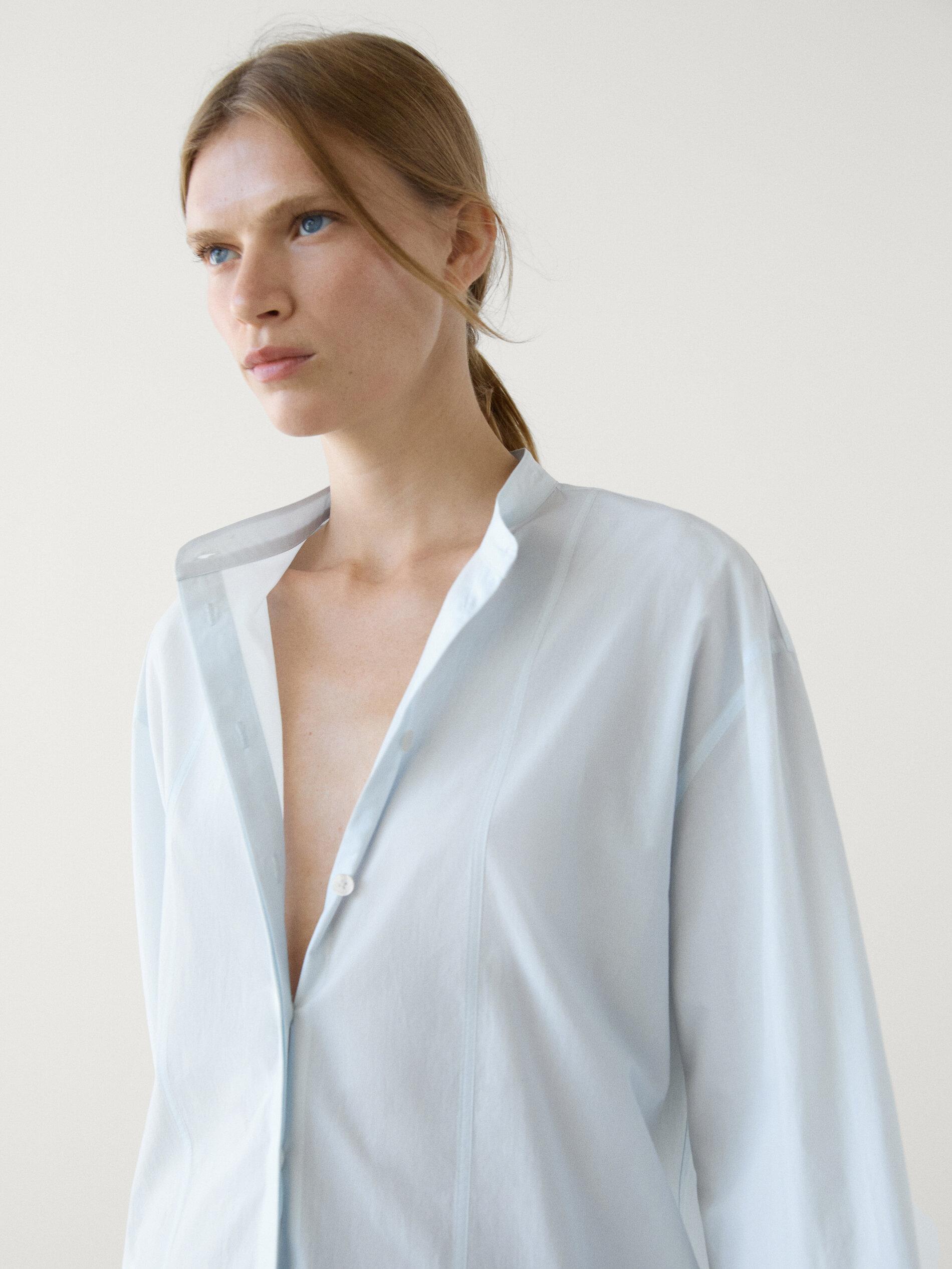 Camisa Popelin Cuello Mao de MASSIMO DUTTI de color Azul Lyst