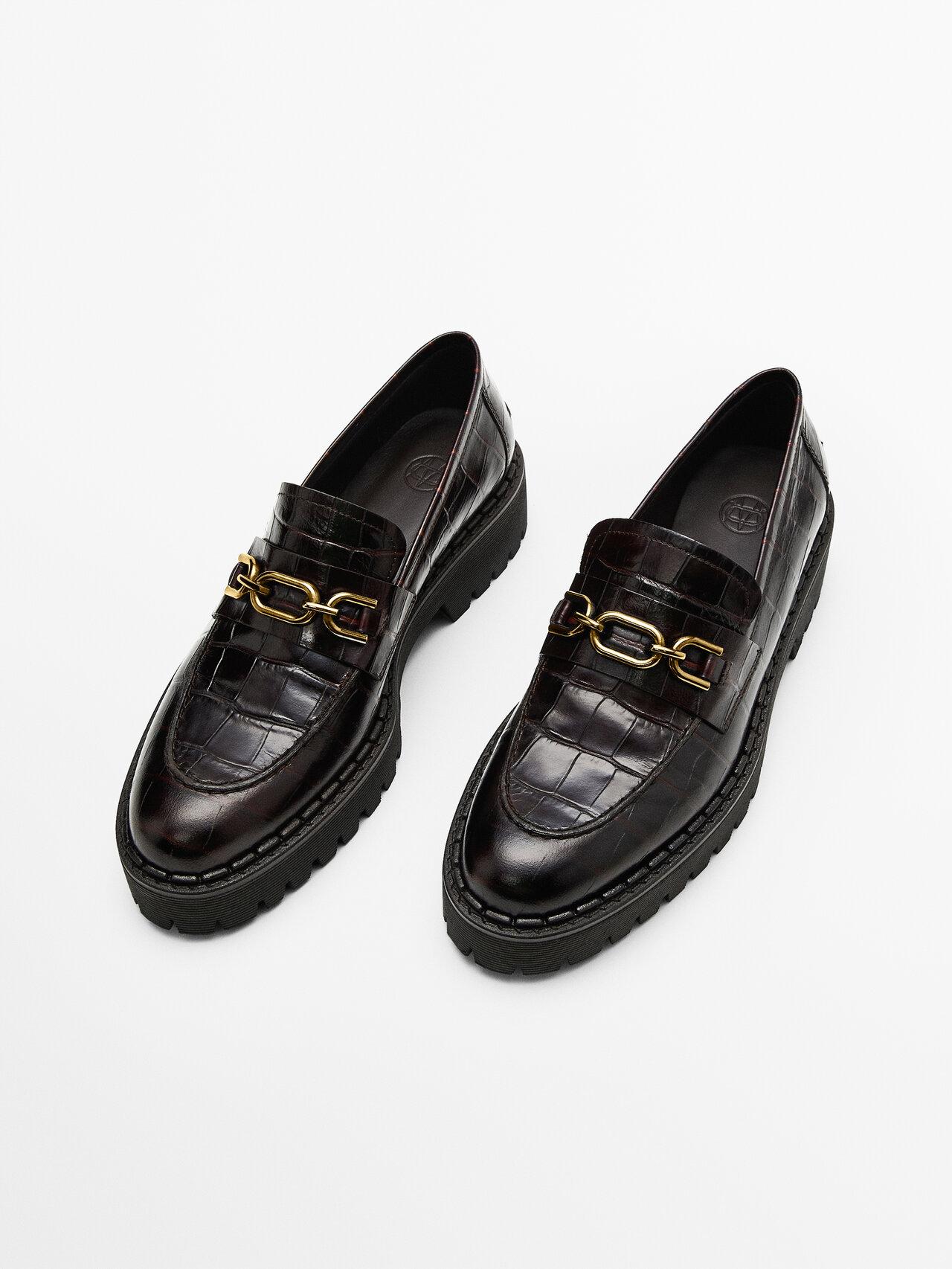 MASSIMO DUTTI Leather Animal Print Loafers With Super Track Sole in Black |  Lyst