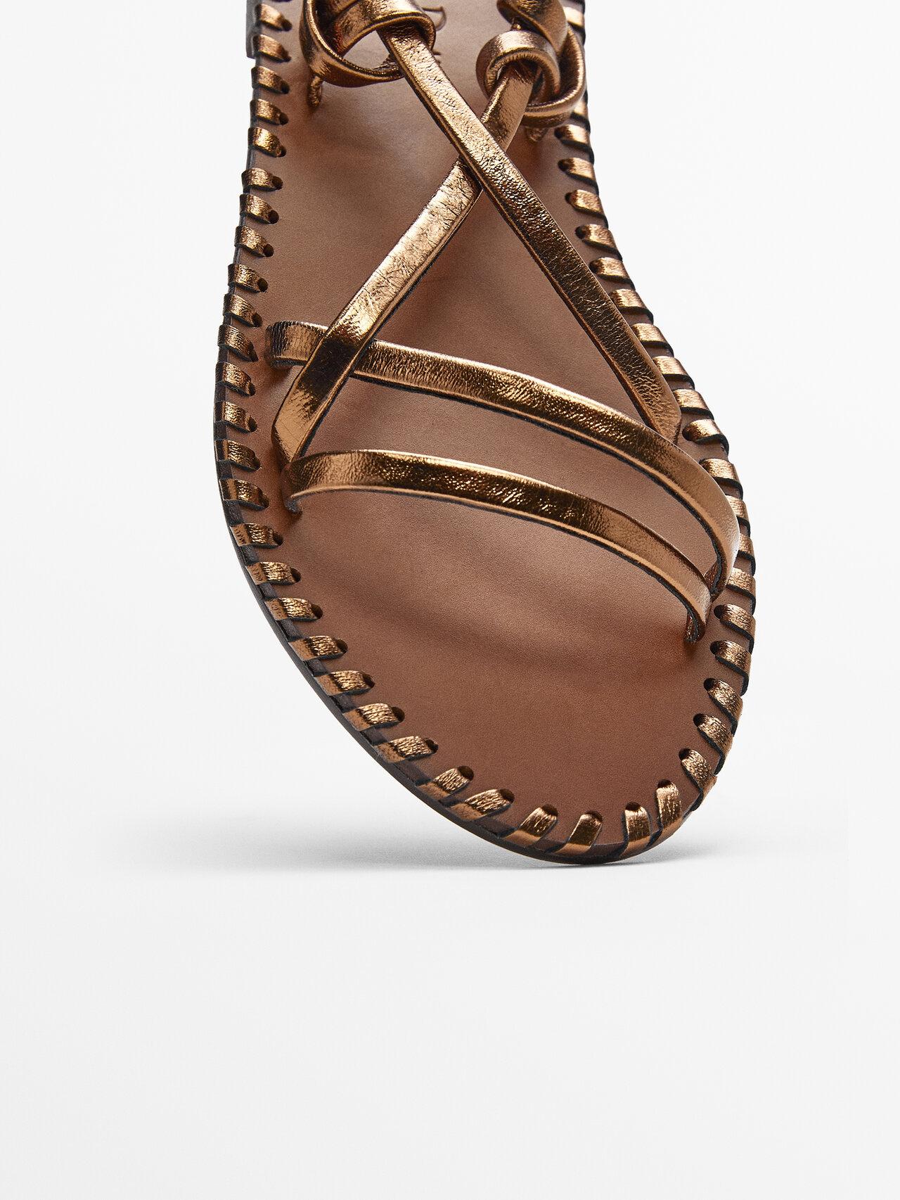 MASSIMO DUTTI Tied Leather Flat Sandals | Lyst