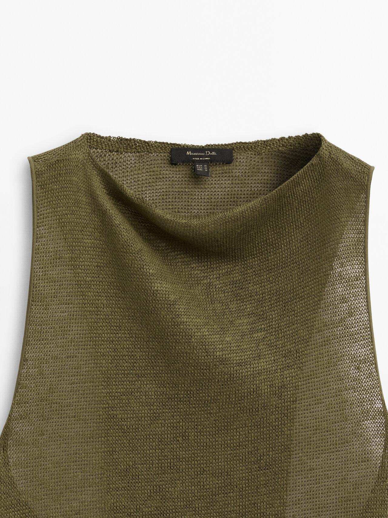 MASSIMO DUTTI Linen Top With Crossover Back in Green | Lyst